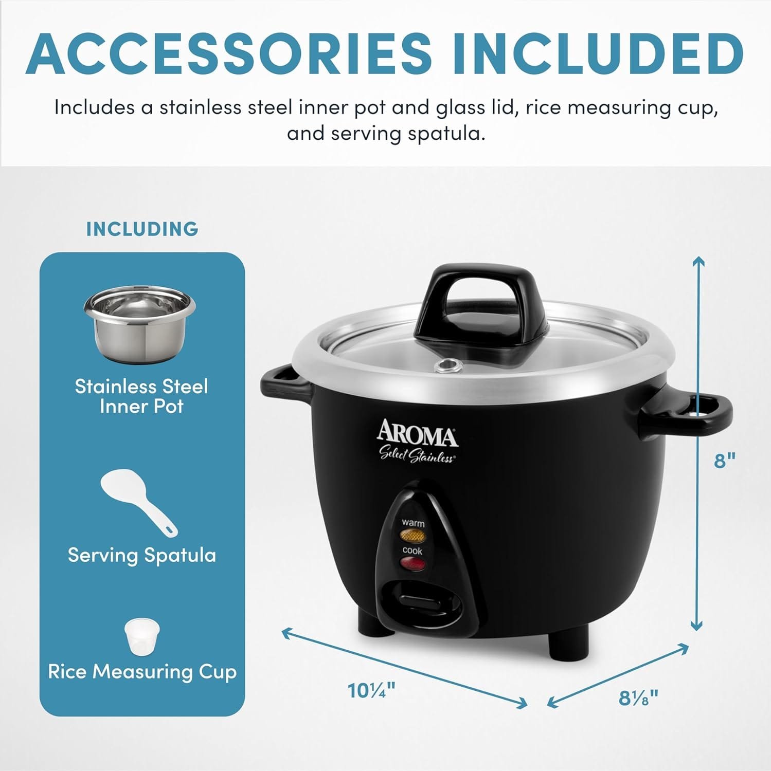 Aroma Housewares Select Stainless Rice Cooker  Warmer with Uncoated Inner Pot, 3-Cup(uncooked)/6-Cup(cooked)/ 1.2Qt, ARC-753SGB, Black