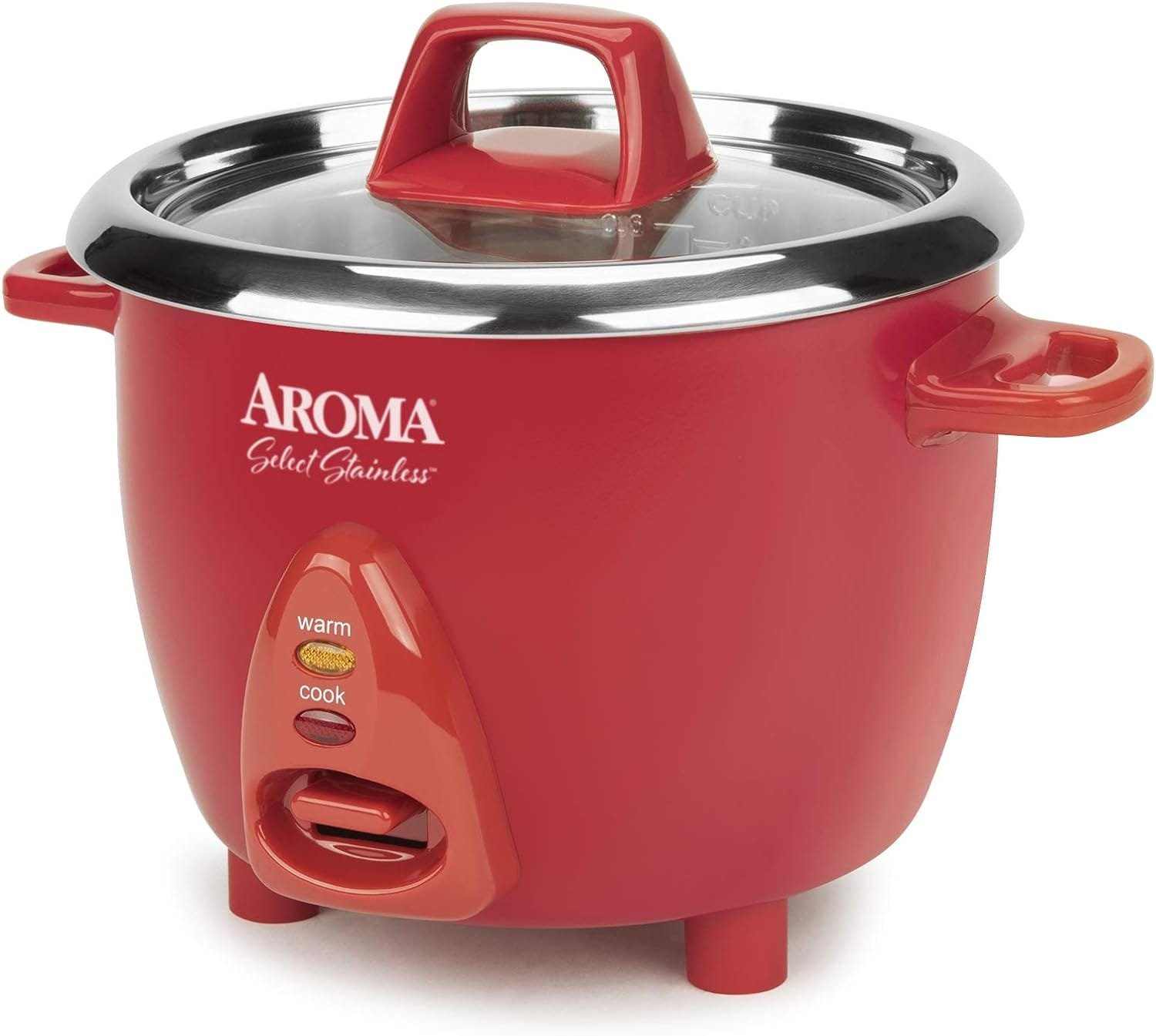 Aroma Housewares Select Stainless Rice Cooker  Warmer with Uncoated Inner Pot, 6-Cup(cooked)/ 1.2Qt, ARC-753SGR, Red