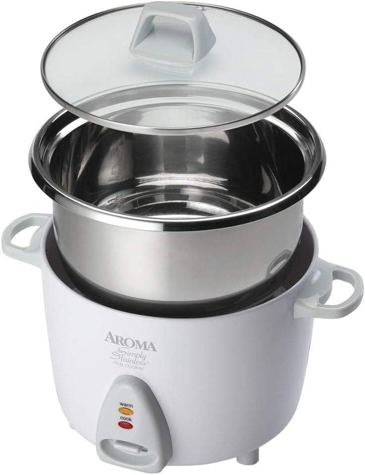 Aroma Housewares Select Stainless Rice Cooker Warmer with Uncoated Inner Pot, 6-Cup(cooked) / 1.4Qt, ARC-753SG, White Aroma Housewares Select Stainless Rice Cooker Warmer with Uncoated Inner Pot, 6-Cup(cooked) / 1.4Qt, ARC-753SG, White