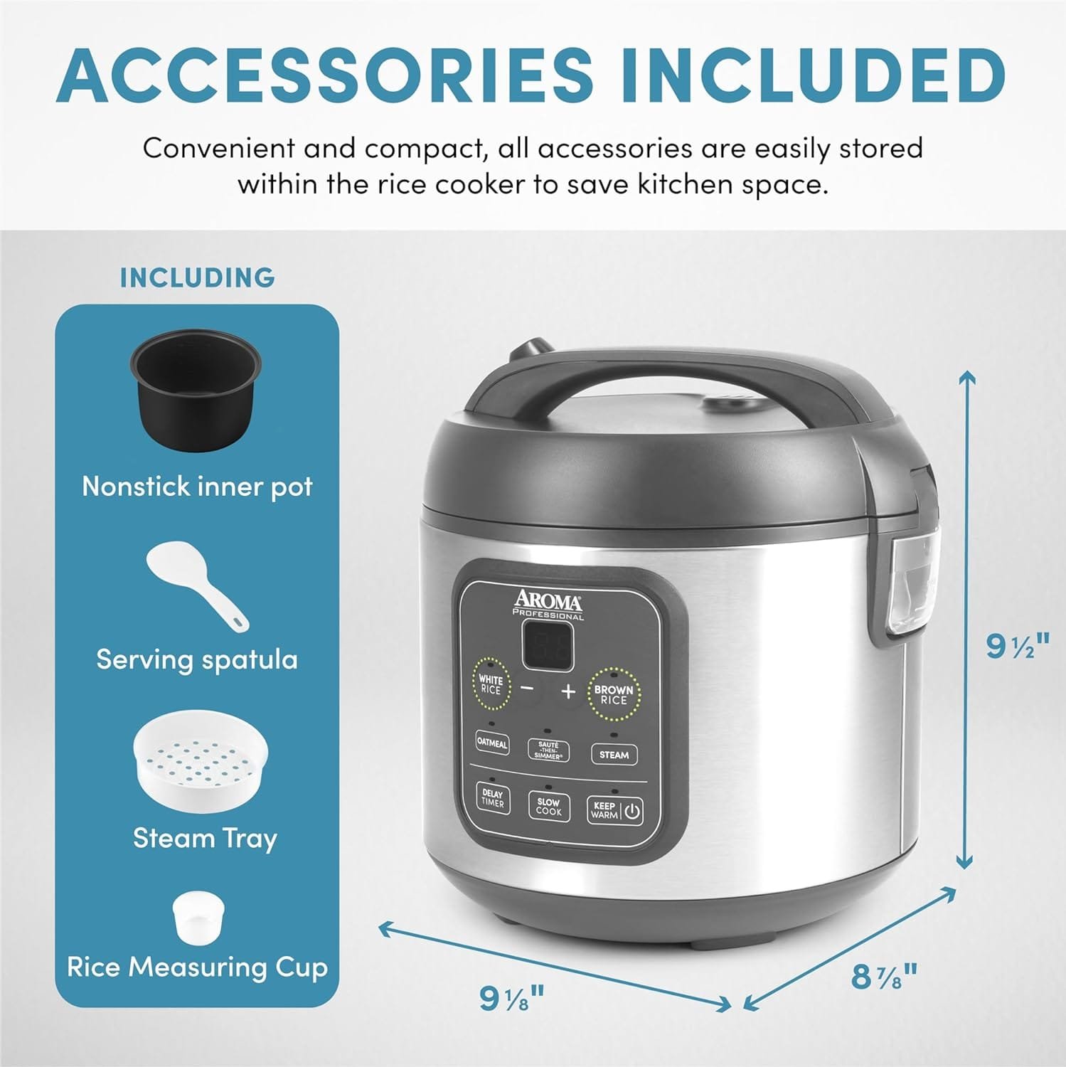 AROMA Professional Digital Rice Cooker, Multicooker, 4-Cup (Uncooked) / 8-Cup (Cooked), Steamer, Slow Cooker, Grain Cooker, 2Qt, Stainless Steel Exterior, ARC-994SG AROMA Professional Digital Rice Cooker, Multicooker, 4-Cup (Uncooked) / 8-Cup (Cooked), Steamer, Slow Cooker, Grain Cooker, 2Qt, Stainless Steel Exterior, ARC-994SG