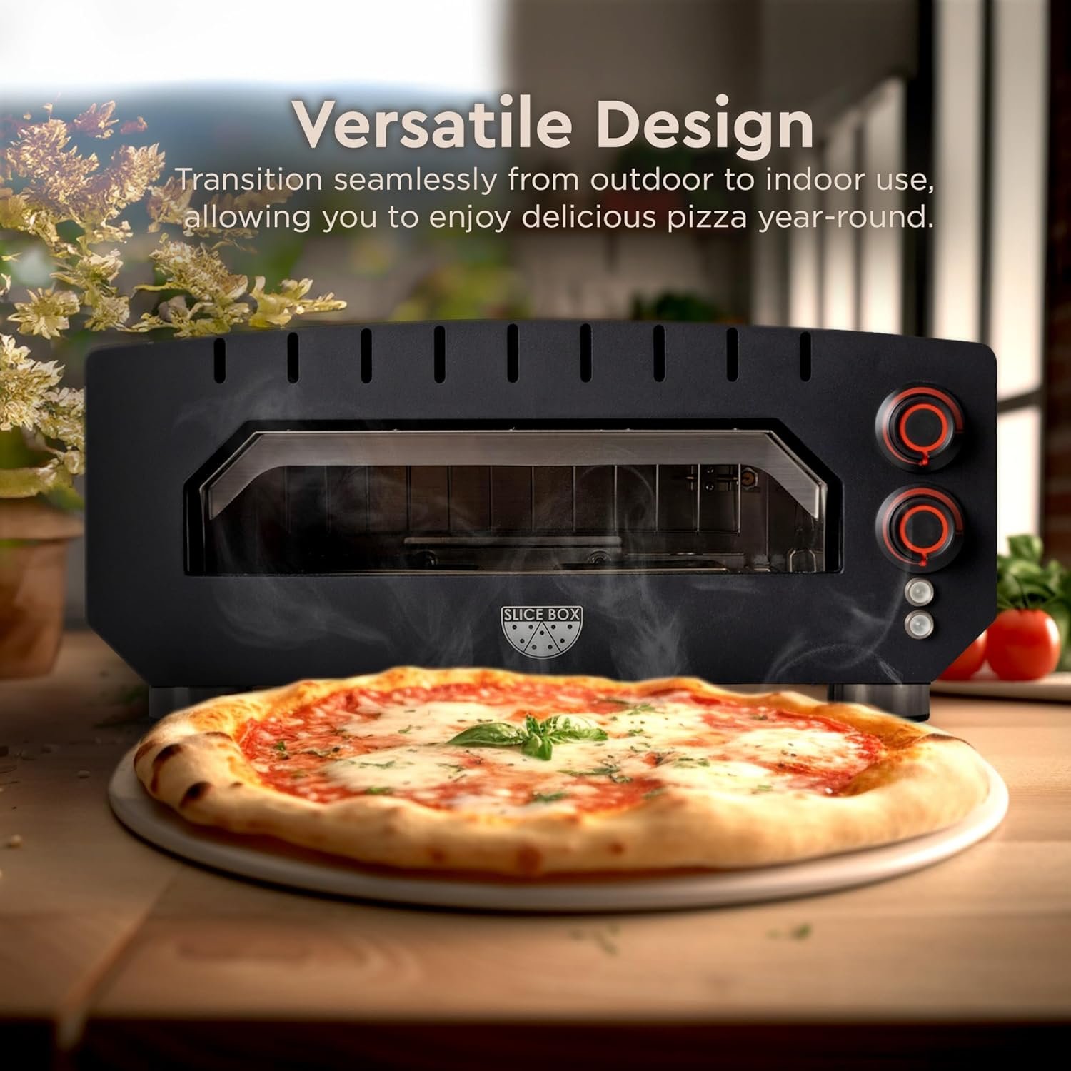 Aspect Living Slice Box Outdoor Electric Pizza Oven, Countertop Cooking, Heats Up to 750 Degrees, Digital Thermometer, Pizza Stone, and Pizza Peel Included, Perfect for Indoor and Outdoor Use - 64900