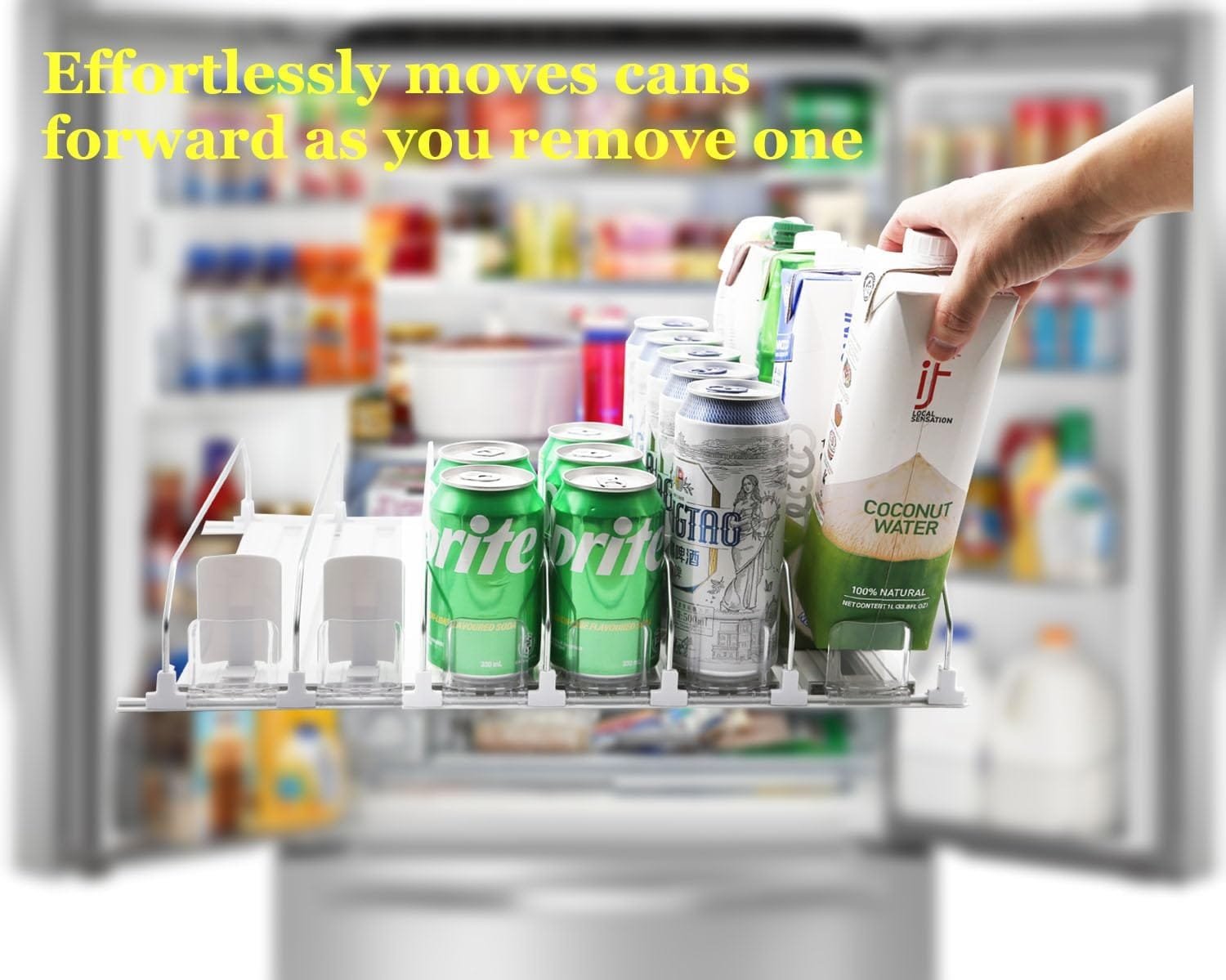 Assembly-Free Drink Dispenser for Fridge,Soda Can Dispenser for Refrigerator with Pusher Glide - Holds up to 30 Cans