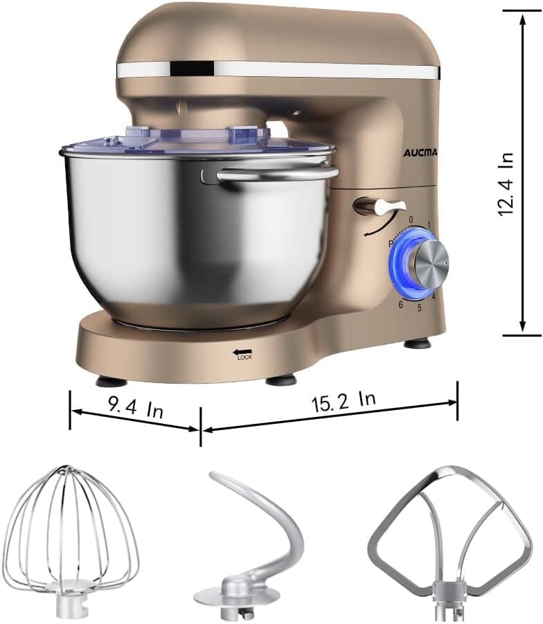 Aucma Stand Mixer,6.5-QT 660W 6-Speed Tilt-Head Food Mixer, Kitchen Electric Mixer with Dough Hook, Wire Whip  Beater 2 Layer Red Painting (6.5QT, Red)