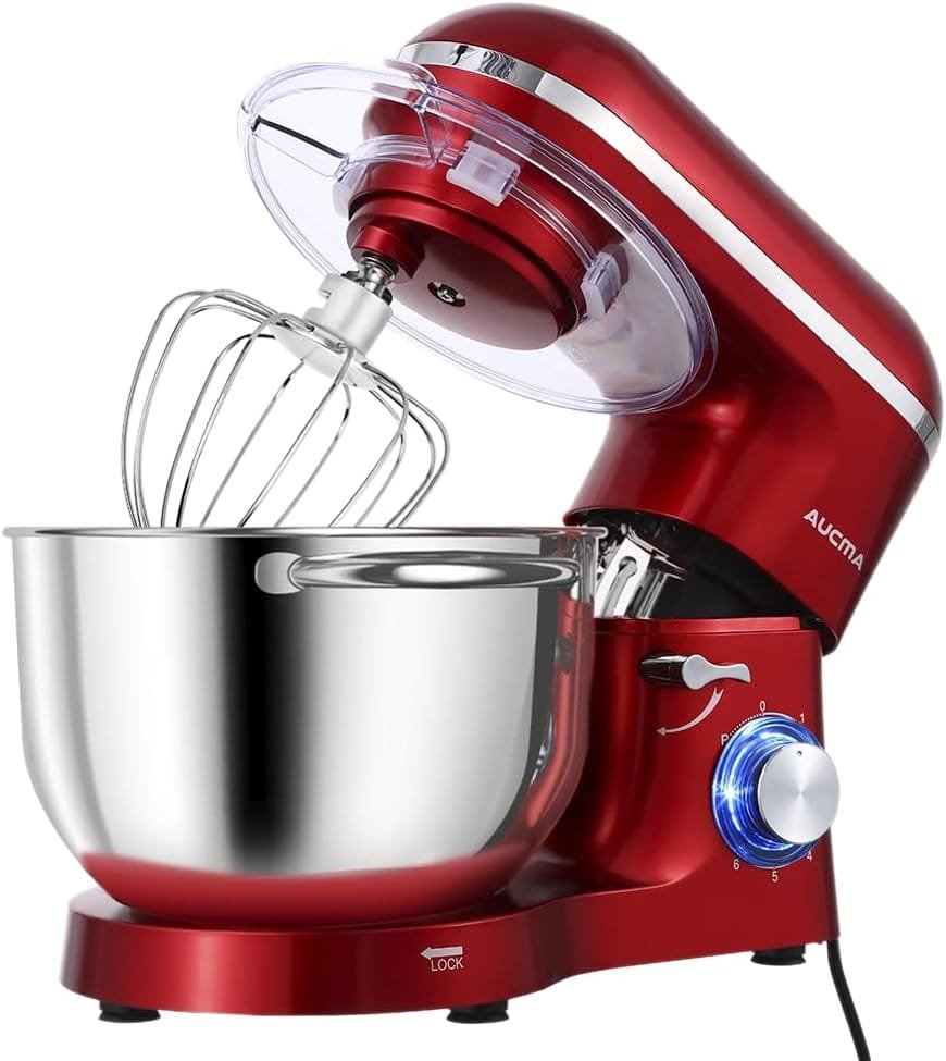 Aucma Stand Mixer,6.5-QT 660W 6-Speed Tilt-Head Food Mixer, Kitchen Electric Mixer with Dough Hook, Wire Whip  Beater 2 Layer Red Painting (6.5QT, Red)