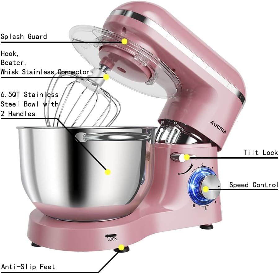 Aucma Stand Mixer,6.5-QT 660W 6-Speed Tilt-Head Food Mixer, Kitchen Electric Mixer with Dough Hook, Wire Whip  Beater (6.5QT, Black) Aucma Stand Mixer,6.5-QT 660W 6-Speed Tilt-Head Food Mixer, Kitchen Electric Mixer with Dough Hook, Wire Whip  Beater (6.5QT, Black)