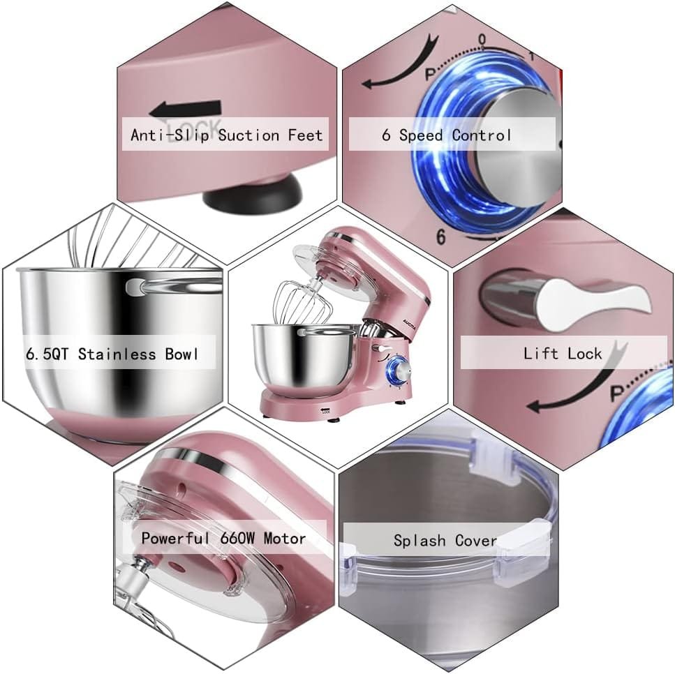Aucma Stand Mixer,6.5-QT 660W 6-Speed Tilt-Head Food Mixer, Kitchen Electric Mixer with Dough Hook, Wire Whip  Beater (6.5QT, Black) Aucma Stand Mixer,6.5-QT 660W 6-Speed Tilt-Head Food Mixer, Kitchen Electric Mixer with Dough Hook, Wire Whip  Beater (6.5QT, Black)