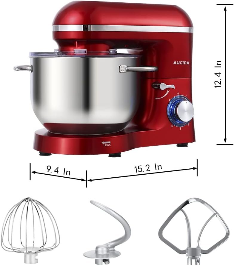 Aucma Stand Mixer,6.5-QT 660W 6-Speed Tilt-Head Food Mixer, Kitchen Electric Mixer with Dough Hook, Wire Whip  Beater (6.5QT, Silver)