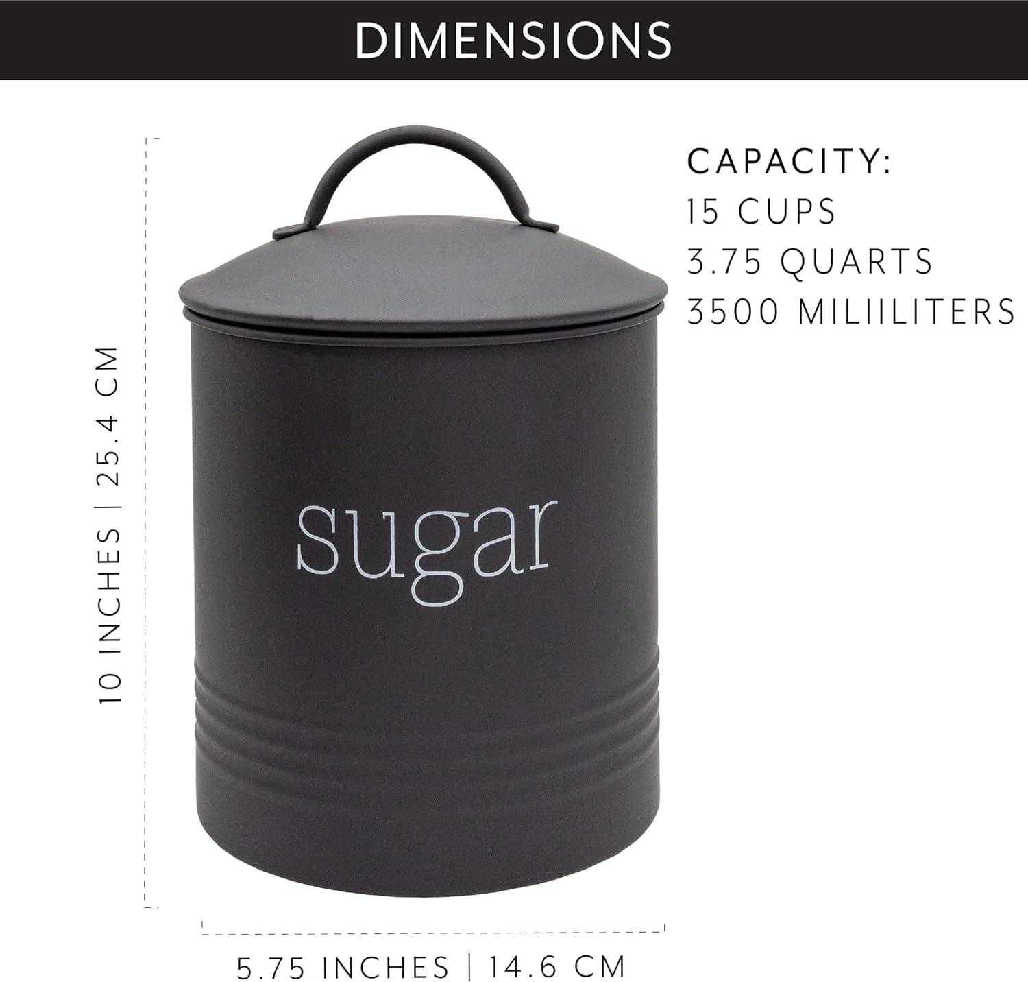 AuldHome Enamelware Black Sugar Canister; Modern Farmhouse Staples Storage for Kitchen