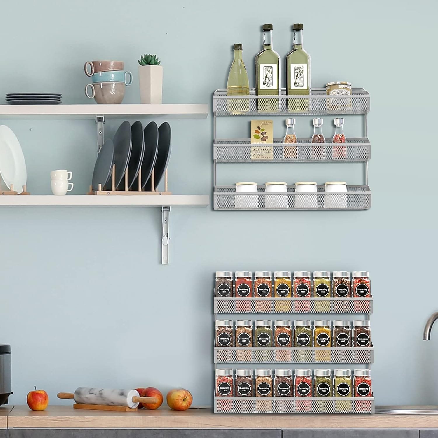 Auledio 2 Pack Spice Rack Organizer, 3 Tier Counter-top Stand or Wall Mounted Storage Rack Hanging Shelf for Kitchen Cabinet, Cupboard, Pantry Door or Bathroom Shower Cosmetic - Chrome Auledio 2 Pack Spice Rack Organizer, 3 Tier Counter-top Stand or Wall Mounted Storage Rack Hanging Shelf for Kitchen Cabinet, Cupboard, Pantry Door or Bathroom Shower Cosmetic - Chrome