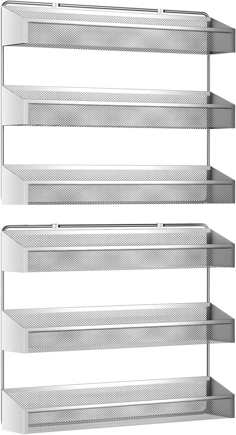 Auledio 2 Pack Spice Rack Organizer, 3 Tier Counter-top Stand or Wall Mounted Storage Rack Hanging Shelf for Kitchen Cabinet, Cupboard, Pantry Door or Bathroom Shower Cosmetic - Chrome Auledio 2 Pack Spice Rack Organizer, 3 Tier Counter-top Stand or Wall Mounted Storage Rack Hanging Shelf for Kitchen Cabinet, Cupboard, Pantry Door or Bathroom Shower Cosmetic - Chrome