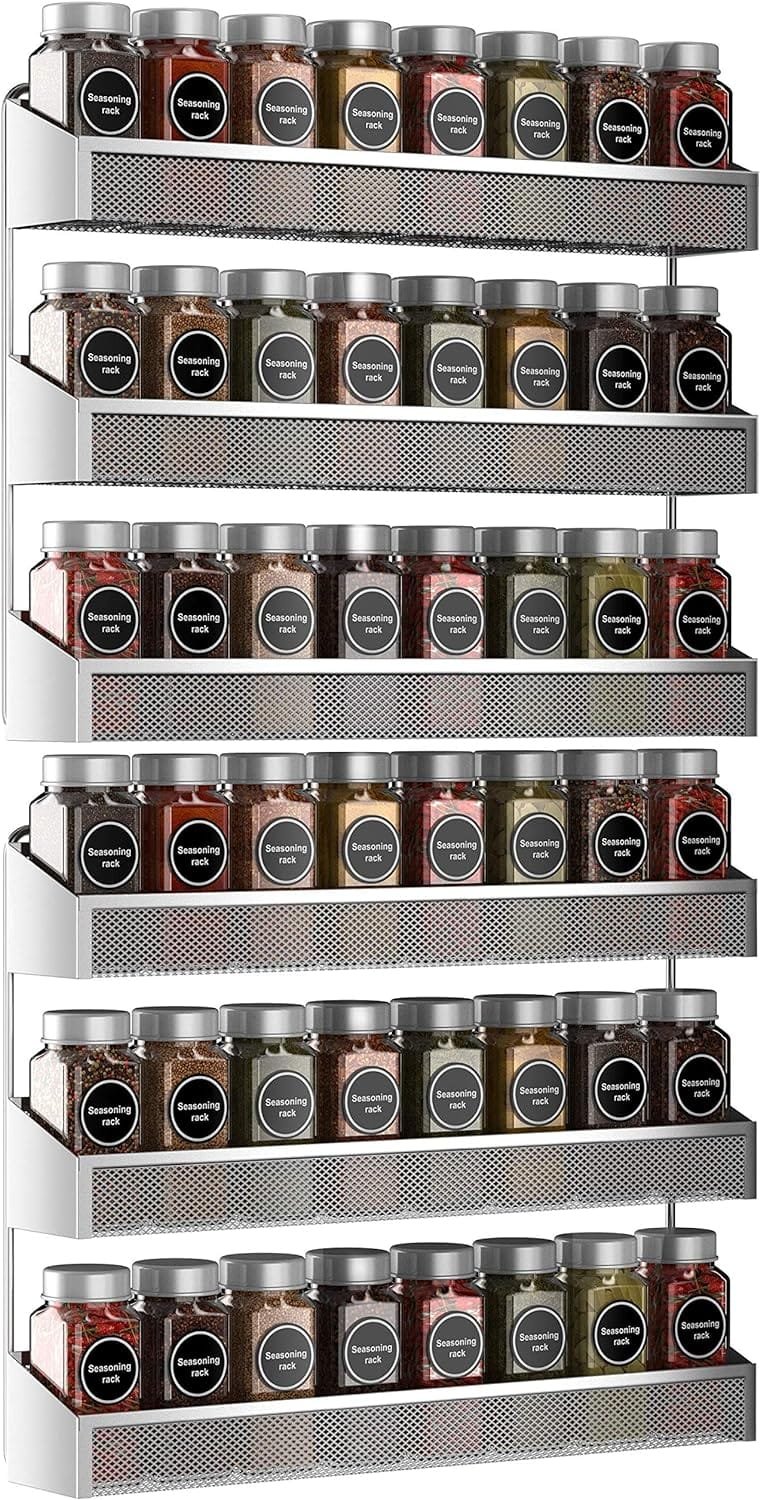Auledio 2 Pack Spice Rack Organizer, 3 Tier Counter-top Stand or Wall Mounted Storage Rack Hanging Shelf for Kitchen Cabinet, Cupboard, Pantry Door or Bathroom Shower Cosmetic - Chrome Auledio 2 Pack Spice Rack Organizer, 3 Tier Counter-top Stand or Wall Mounted Storage Rack Hanging Shelf for Kitchen Cabinet, Cupboard, Pantry Door or Bathroom Shower Cosmetic - Chrome
