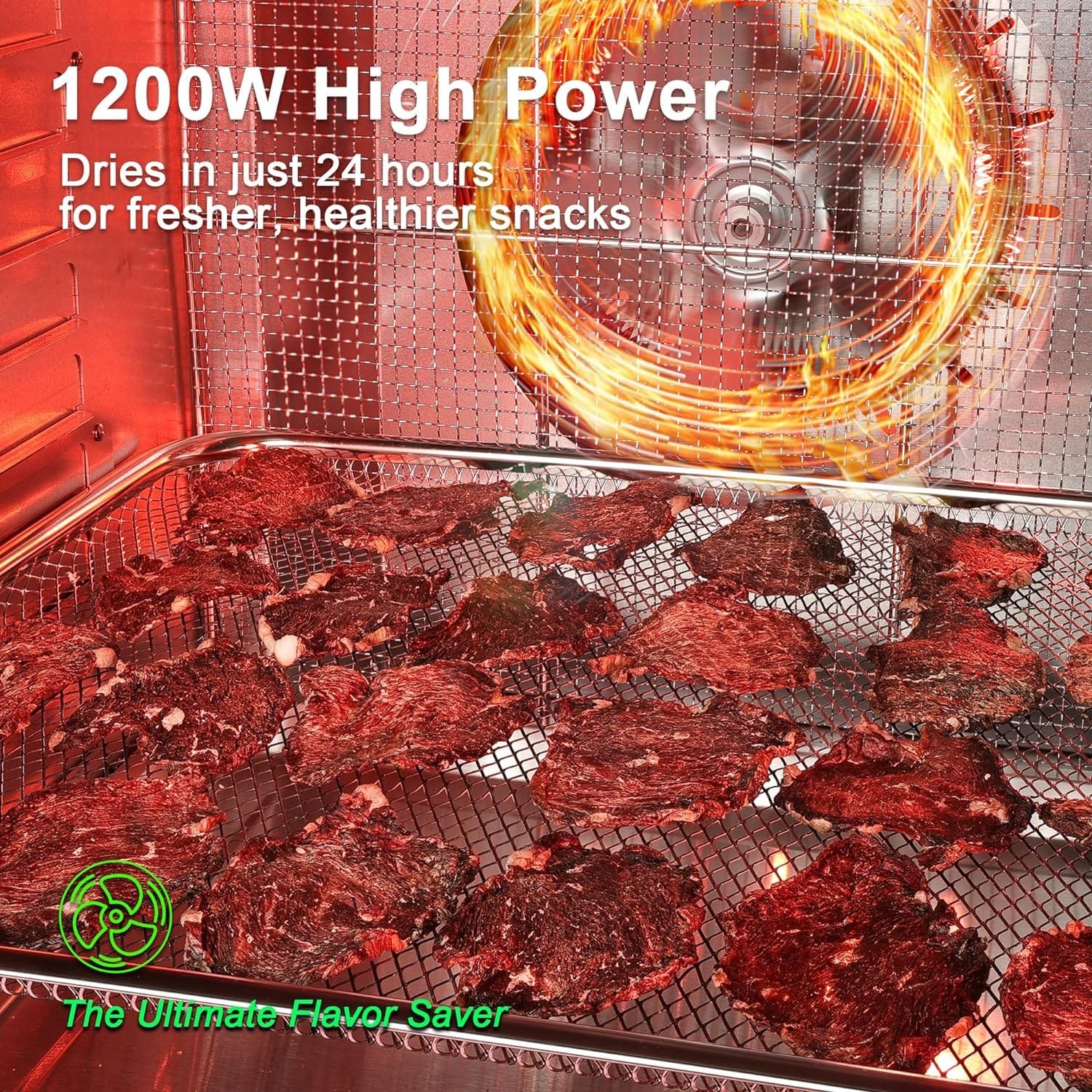 Ausegia 12 Trays Large Food Dehydrator for Jerky, with 20.67ft² Drying Space, 1200W, 68°f-194°f Accurate Temperature Control, with 24H Timer, for Herbs Fruit Meat Yogurt