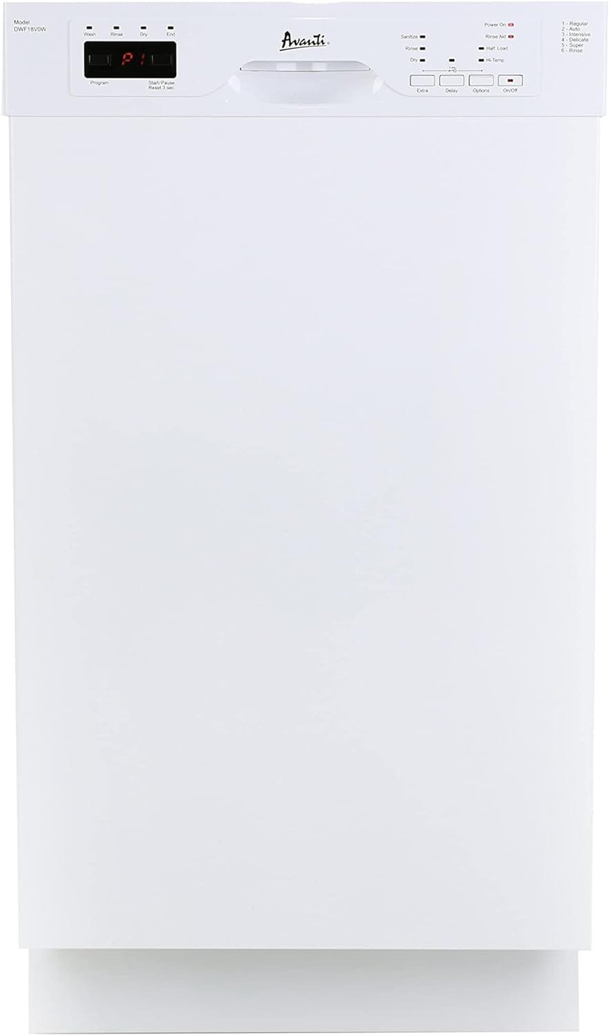 Avanti DWT18V3S Dishwasher 18-Inch Built in with 3 Wash Options and 6 Automatic Cycles, Stainless Steel Construction with Electronic Control LED Display, Low Noise Rating, Metallic