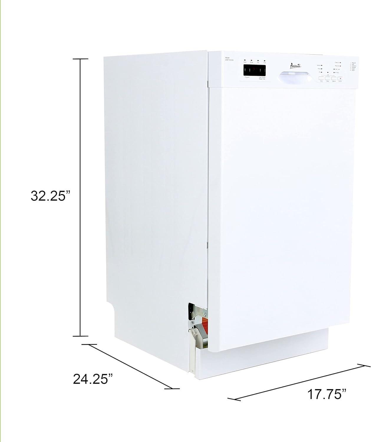 Avanti DWT18V3S Dishwasher 18-Inch Built in with 3 Wash Options and 6 Automatic Cycles, Stainless Steel Construction with Electronic Control LED Display, Low Noise Rating, Metallic