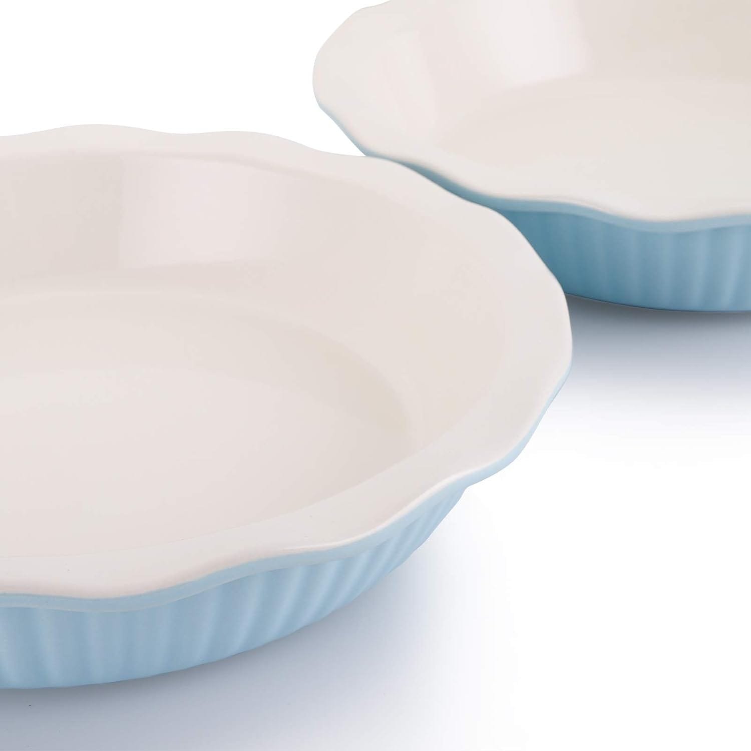 AVLA 2 Pack Ceramic Pie Dish, 9 Inches Round Baking Dish with Ruffled Edges, Yellow