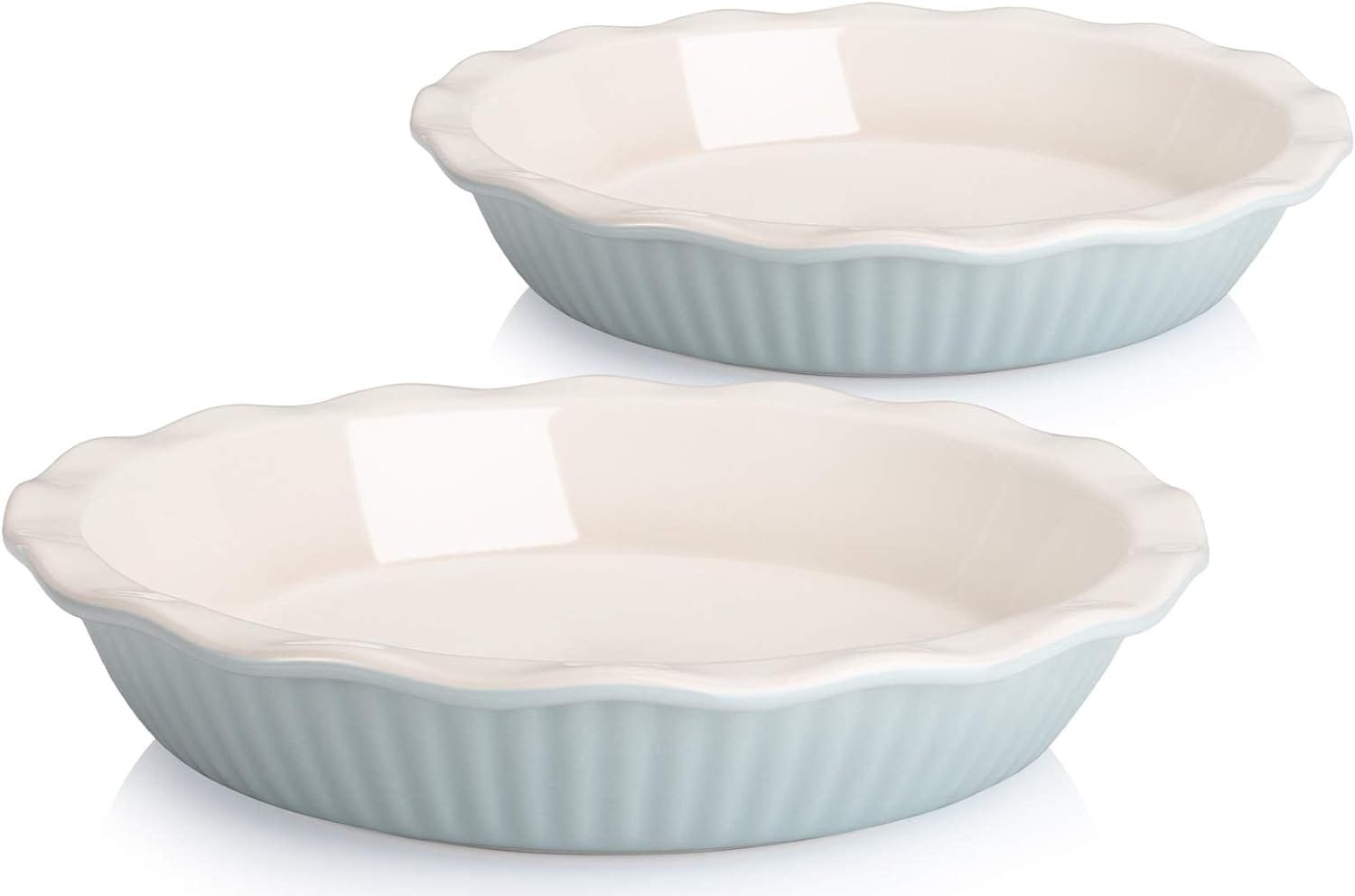 AVLA 2 Pack Ceramic Pie Dish, 9 Inches Round Baking Dish with Ruffled Edges, Yellow