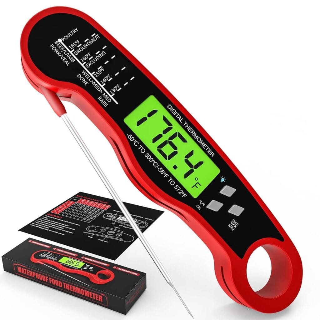 AWLKIM Meat Thermometer Digital - Fast Instant Read Food Thermometer for Cooking, Candy Making, Outside Grill, Waterproof Kitchen Thermometer with Backlight  Hold Function - Red AWLKIM Meat Thermometer Digital - Fast Instant Read Food Thermometer for Cooking, Candy Making, Outside Grill, Waterproof Kitchen Thermometer with Backlight  Hold Function - Red