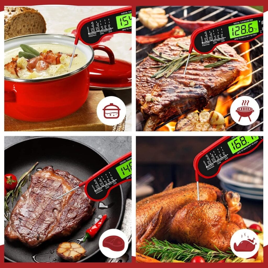AWLKIM Meat Thermometer Digital - Fast Instant Read Food Thermometer for Cooking, Candy Making, Outside Grill, Waterproof Kitchen Thermometer with Backlight  Hold Function - Red AWLKIM Meat Thermometer Digital - Fast Instant Read Food Thermometer for Cooking, Candy Making, Outside Grill, Waterproof Kitchen Thermometer with Backlight  Hold Function - Red