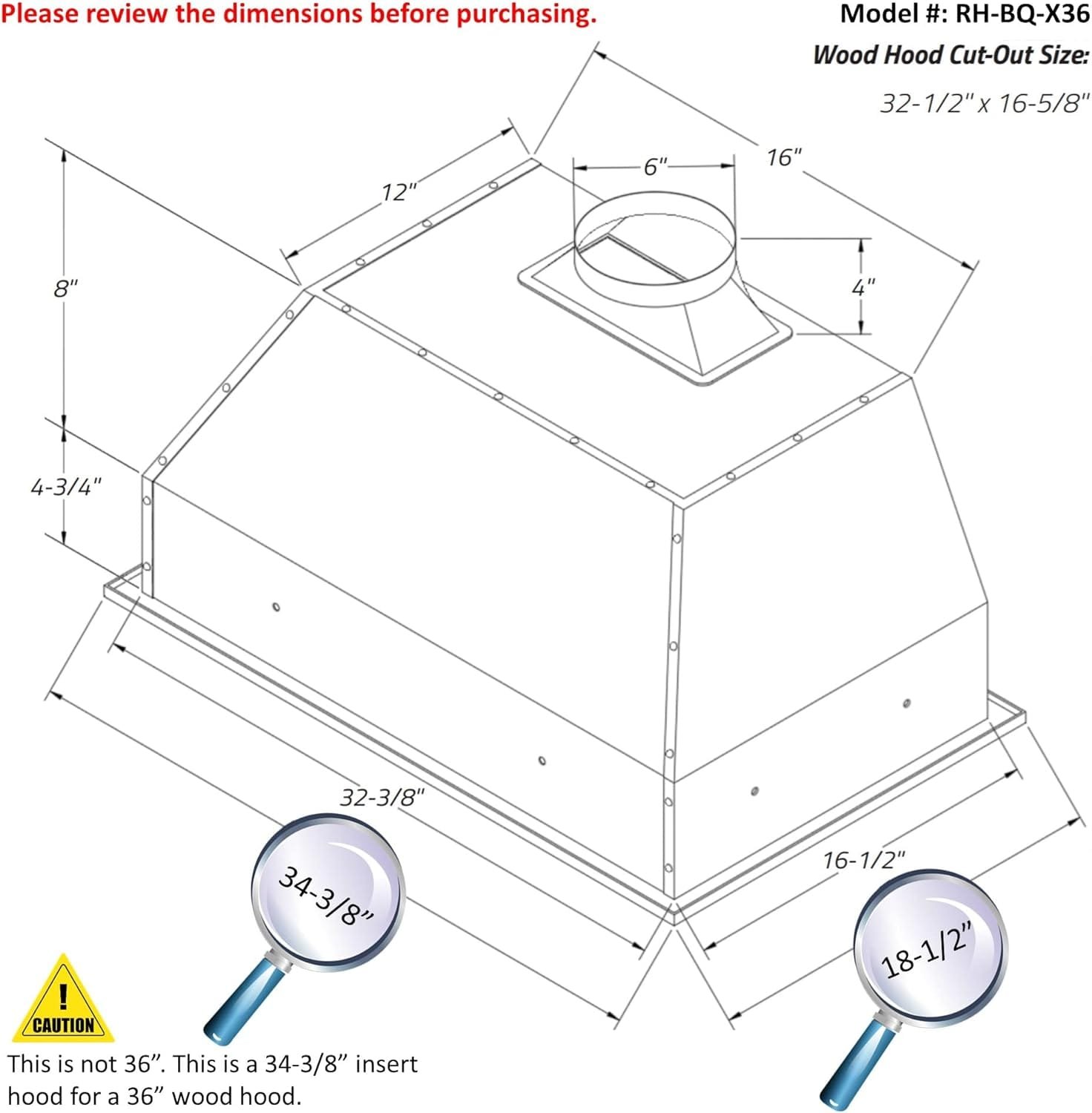 Awoco RH-BQ-X36 18.5” Depth Ducted Built-in/Insert Stainless Steel Range Hood, 4-Speed, 700 CFM, LED Lights, Baffle Filters for Wood Hood (36” Ducted) Awoco RH-BQ-X36 18.5” Depth Ducted Built-in/Insert Stainless Steel Range Hood, 4-Speed, 700 CFM, LED Lights, Baffle Filters for Wood Hood (36” Ducted)