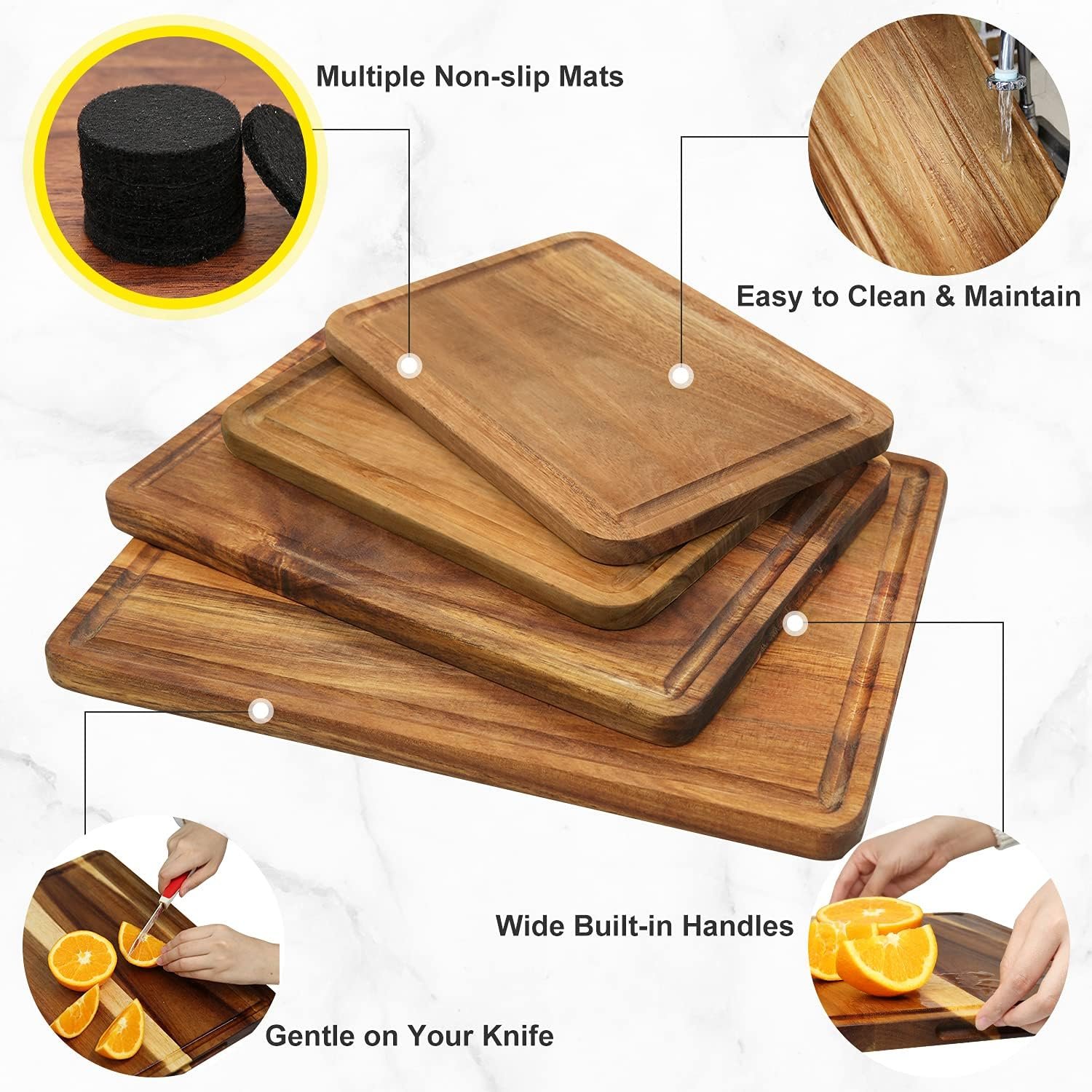 AZRHOM Large Wood Cutting Boards Set of 4 for Kitchen Cheese Charcuterie Board (Gift Box Included) Acacia Butcher Block with Non-slip Mats, Juice Groove and Handles (16x12, 14x10, double 11x8 inch) AZRHOM Large Wood Cutting Boards Set of 4 for Kitchen Cheese Charcuterie Board (Gift Box Included) Acacia Butcher Block with Non-slip Mats, Juice Groove and Handles (16x12, 14x10, double 11x8 inch)