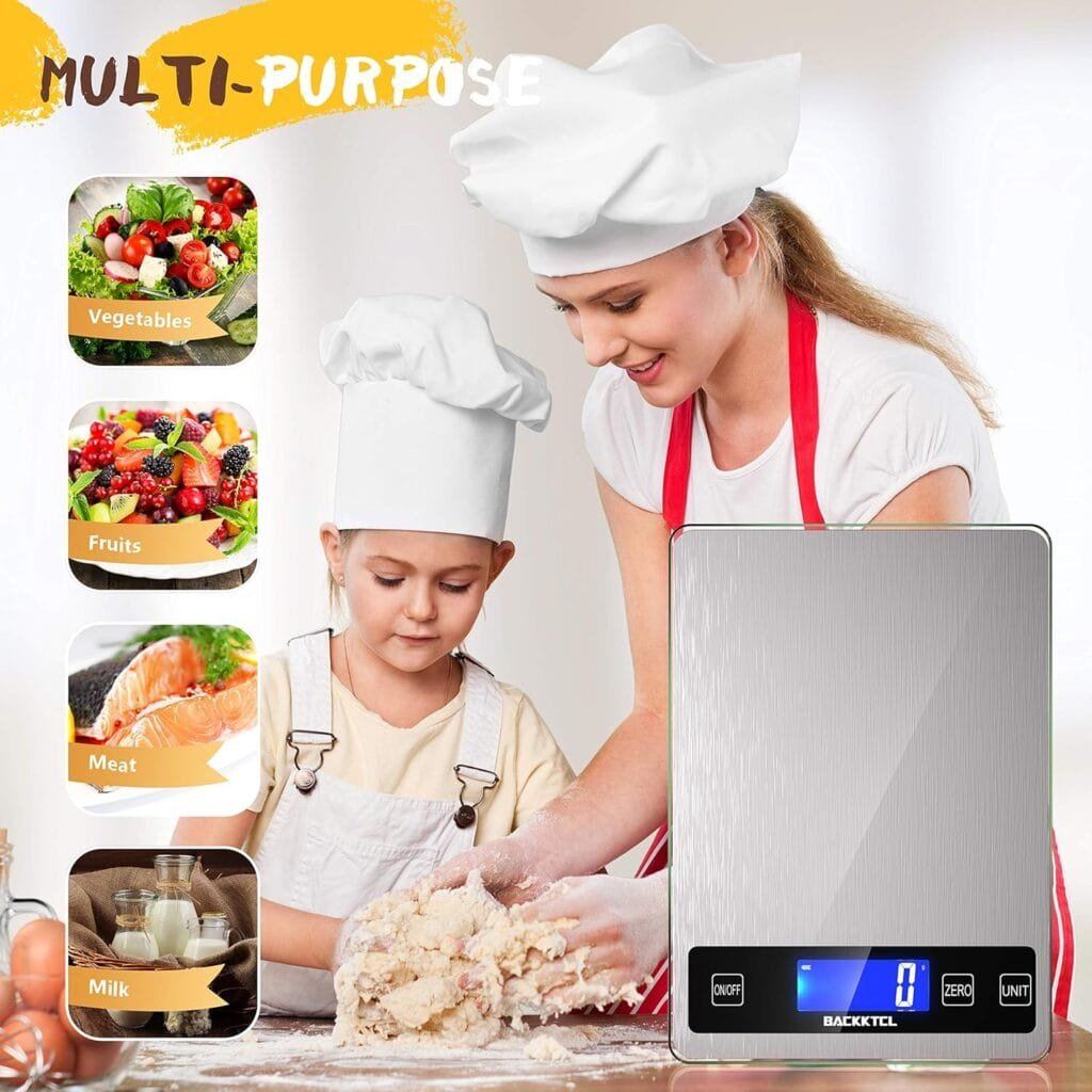 BACK KTCL Cooking Master Digital Food Kitchen Scale, 22lb Weight Multifunction Scale Measures in Grams and Ounces for Cooking Baking, 1g/0.1oz Precise Graduation, Stainless Steel and Tempered Glass BACK KTCL Cooking Master Digital Food Kitchen Scale, 22lb Weight Multifunction Scale Measures in Grams and Ounces for Cooking Baking, 1g/0.1oz Precise Graduation, Stainless Steel and Tempered Glass