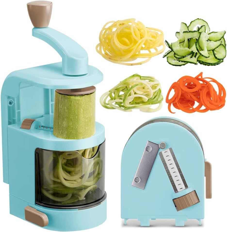 Badelite Vegetable Spiralizer 4-IN-1 Rotating Blade Veggie Spiralizer Zucchini Noodle Maker with Strong Suction Cup Spiral Vegetable Cutter Slicer - White