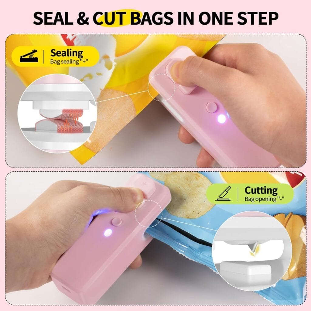 Bag Sealer Mini, 3 in 1 Mini Bag Sealer Heat Seal with Cutter  Magnet, Rechargeable Mini Chip Bag Vacuum Sealer Machine for Reseal Plastic Bags  Keep Snacks Fresh, Portable Kitchen Gadget Bag Sealer Mini, 3 in 1 Mini Bag Sealer Heat Seal with Cutter  Magnet, Rechargeable Mini Chip Bag Vacuum Sealer Machine for Reseal Plastic Bags  Keep Snacks Fresh, Portable Kitchen Gadget