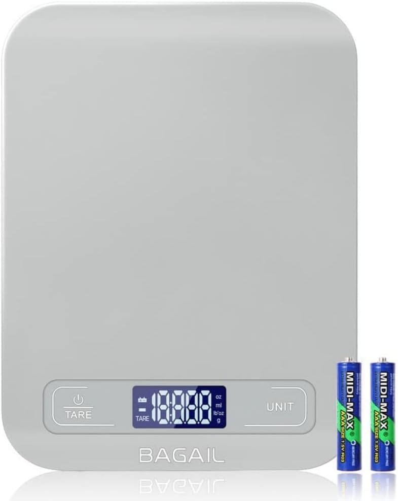 BAGAIL BASICS Digital Kitchen Scale, Premium Stainless Steel Food Scales Weight Grams and Oz for Baking and Cooking, 11lb/5kg with 0.1oz/1g Precision