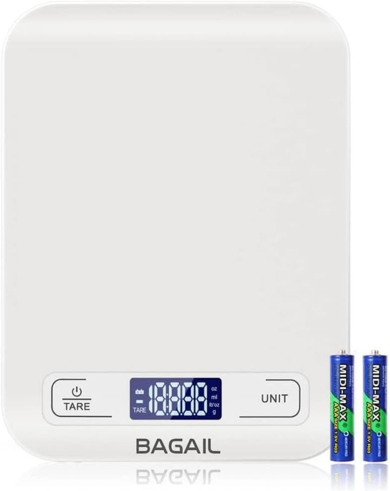 BAGAIL BASICS Digital Kitchen Scale, Premium Stainless Steel Food Scales Weight Grams and Oz for Baking and Cooking, 11lb/5kg with 0.1oz/1g Precision