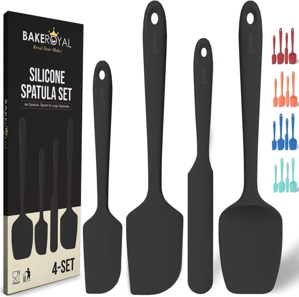 BakeRoyal Silicone Spatula Set - 4-Piece Rubber Spatulas Silicone Heat Resistant 600°F for Everyday Task - Seamless Design Kitchen Spatulas for Nonstick Cookware - Silicone Kitchen Utensils Sets