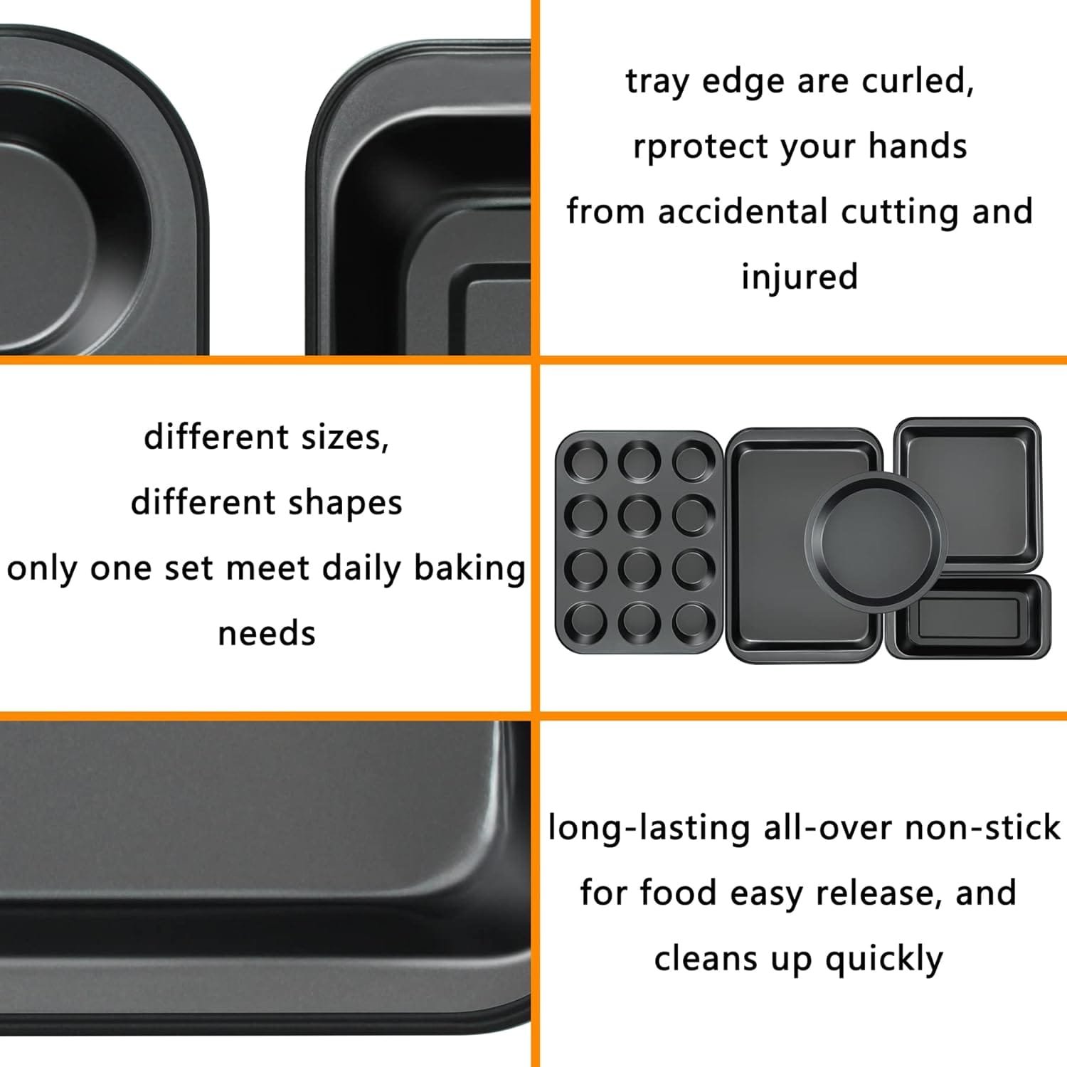 Baking Pans Nonstick Set, 5-Piece Bakeware Sets with Round/Square Cake Pan, Muffin Pan, Loaf Pan, Roast Pan, Baking Sheets for Oven, mobzio Kitchen Cookware Sets Baking Supplies