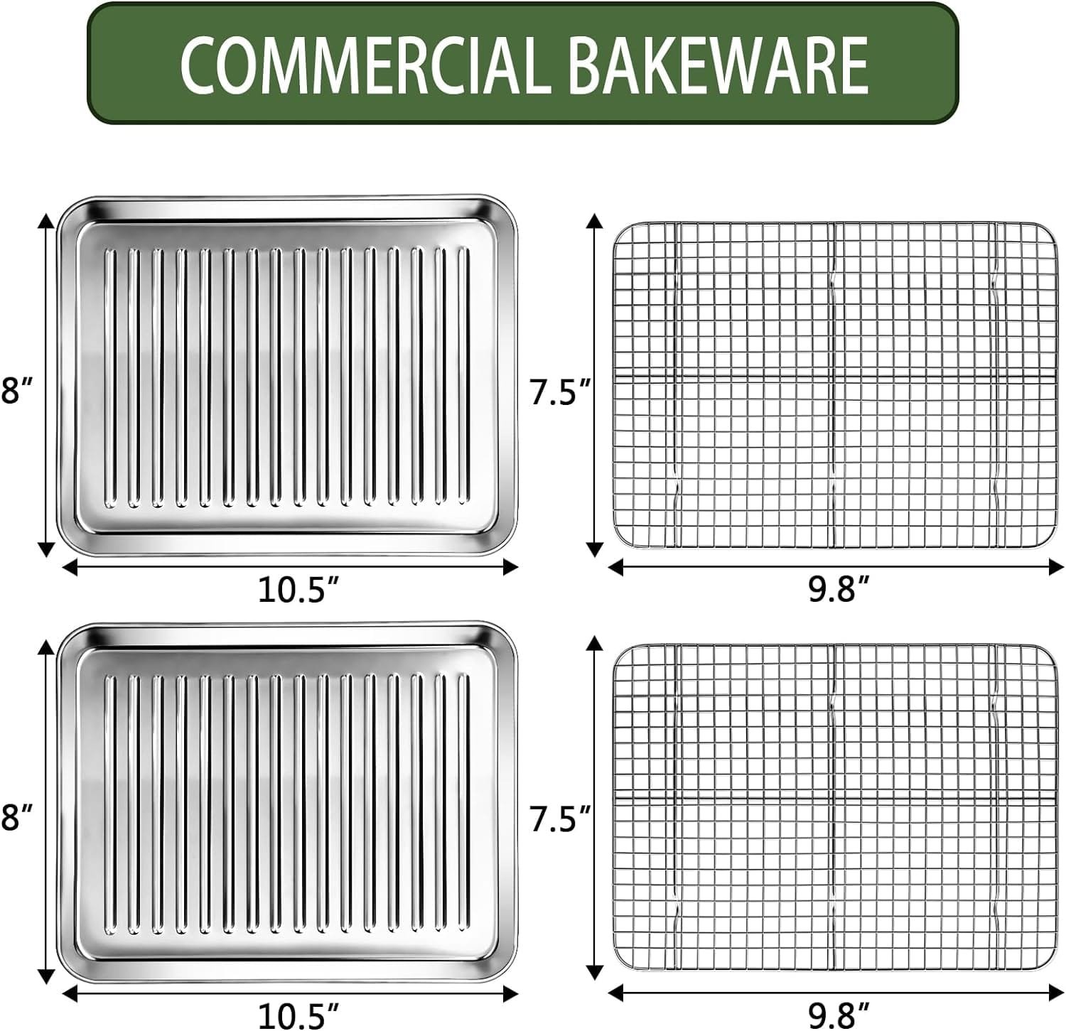 Baking Sheet and Cooling Rack Set, Stainless Steel Nonstick Cookie Pan and Oven Rack, Warp Resistant Heavy Duty Rust Free, 16 x 12 x 1 Inches