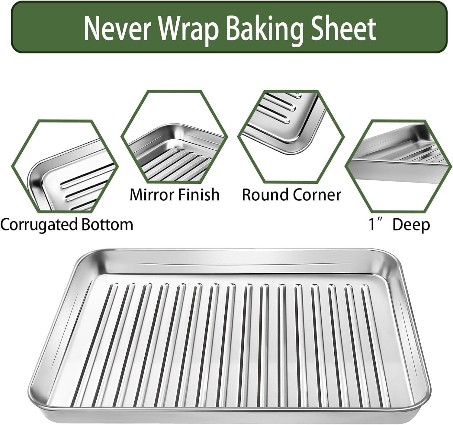 Baking Sheet and Cooling Rack Set, Stainless Steel Nonstick Cookie Pan and Oven Rack, Warp Resistant Heavy Duty Rust Free, 16 x 12 x 1 Inches