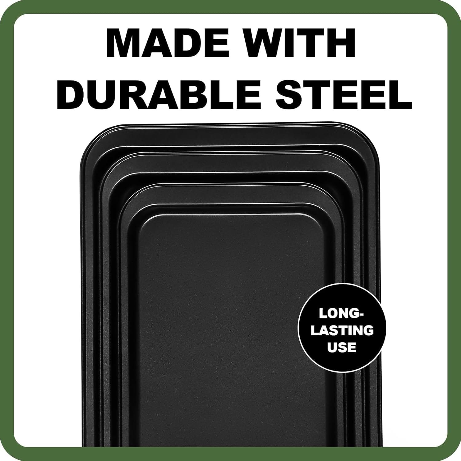 Baking Sheet Tray Set, 3 Pack Cookie Sheet Pan for Oven, Nonstick Bakeware Sets with Wider Grips, Half/Jelly Roll/Quarter Non Toxic  Easy Clean - Dark Grey