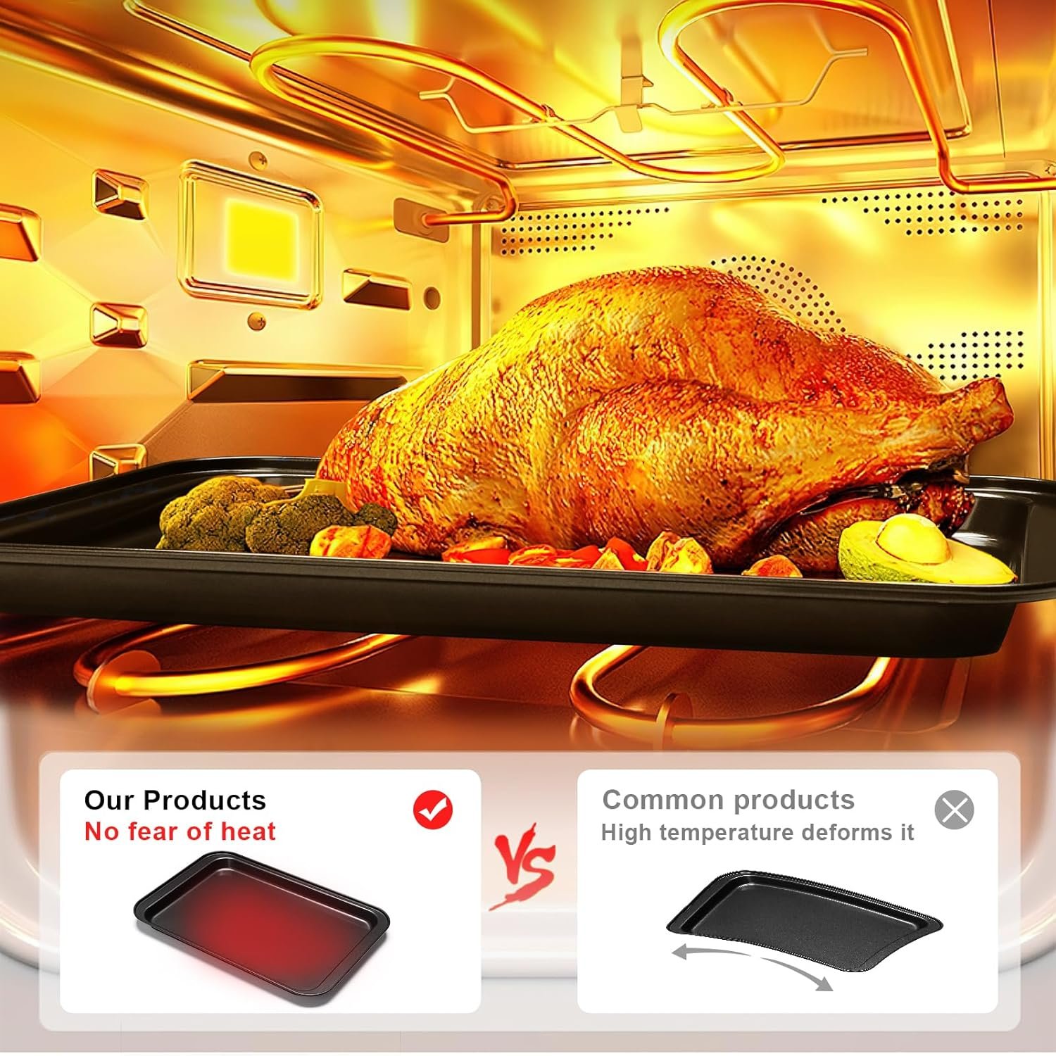 Baking Sheet Tray Set, 3 Pack Cookie Sheet Pan for Oven, Nonstick Bakeware Sets with Wider Grips, Half/Jelly Roll/Quarter Non Toxic  Easy Clean - Dark Grey