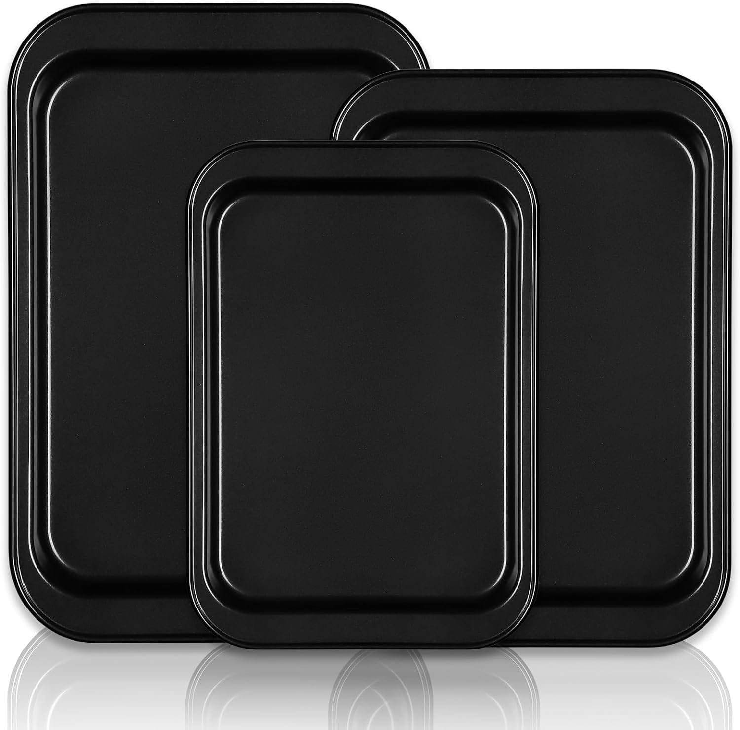 Baking Sheet Tray Set, 3 Pack Cookie Sheet Pan for Oven, Nonstick Bakeware Sets with Wider Grips, Half/Jelly Roll/Quarter Non Toxic  Easy Clean - Dark Grey