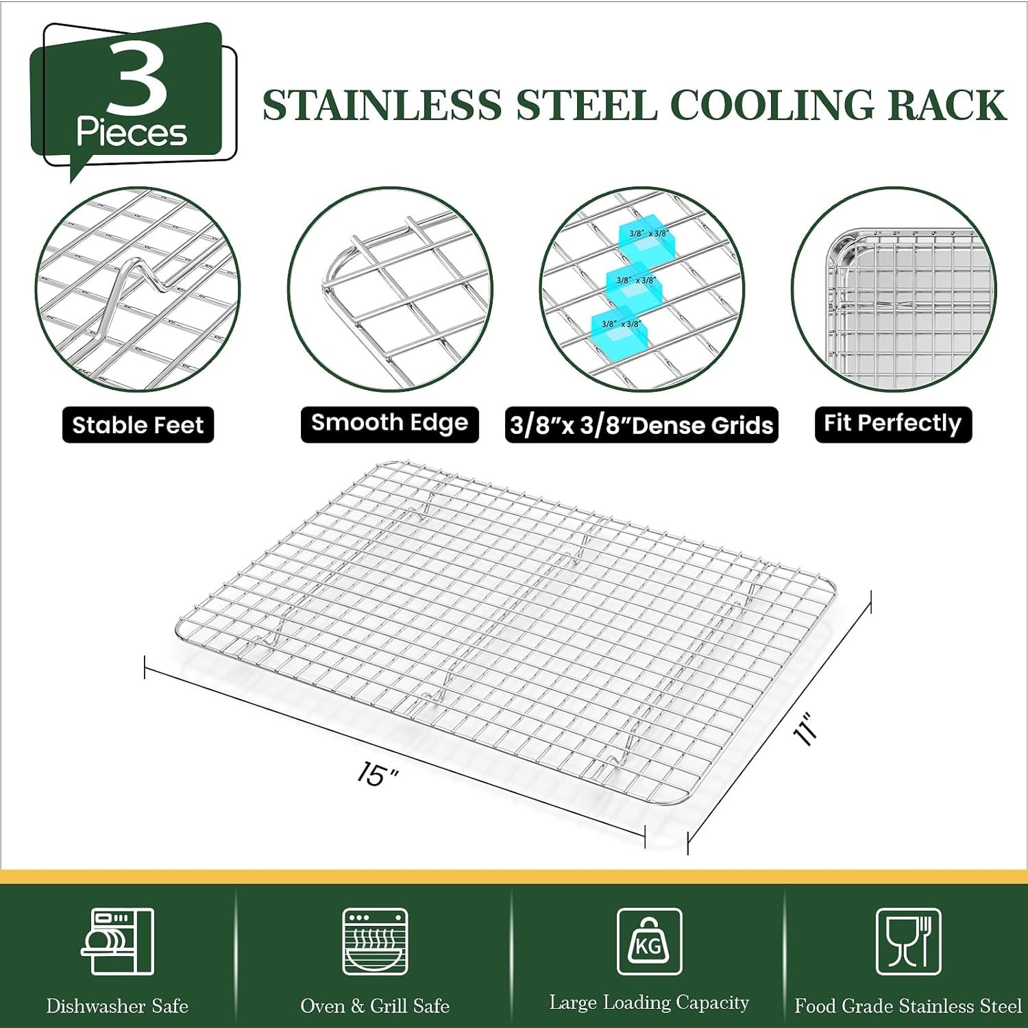 Baking Sheet with Wire Rack Set (3 Baking Pans + 3 Cooling Racks), Fire More Stainless Steel Cookie Sheets for Baking, Sheet Pan  Baking Rack Set, Nonstick  Heavy Duty  Easy Clean- 9/12/16 Inches