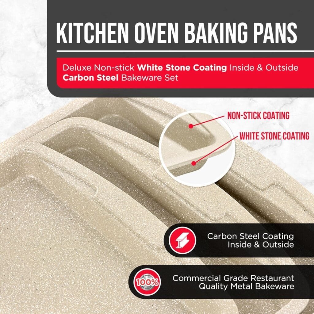 Bakken Swiss Cookie Sheet 3 Piece Set - Non-Stick, Stackable Baking Pans, White marble Deluxe Ceramic Coating – Dishwasher Safe - for Home Baking Bakken Swiss Cookie Sheet 3 Piece Set - Non-Stick, Stackable Baking Pans, White marble Deluxe Ceramic Coating – Dishwasher Safe - for Home Baking