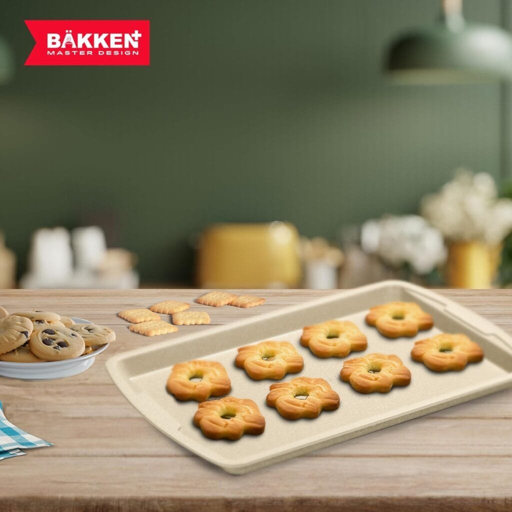 Bakken Swiss Cookie Sheet 3 Piece Set - Non-Stick, Stackable Baking Pans, White marble Deluxe Ceramic Coating – Dishwasher Safe - for Home Baking Bakken Swiss Cookie Sheet 3 Piece Set - Non-Stick, Stackable Baking Pans, White marble Deluxe Ceramic Coating – Dishwasher Safe - for Home Baking