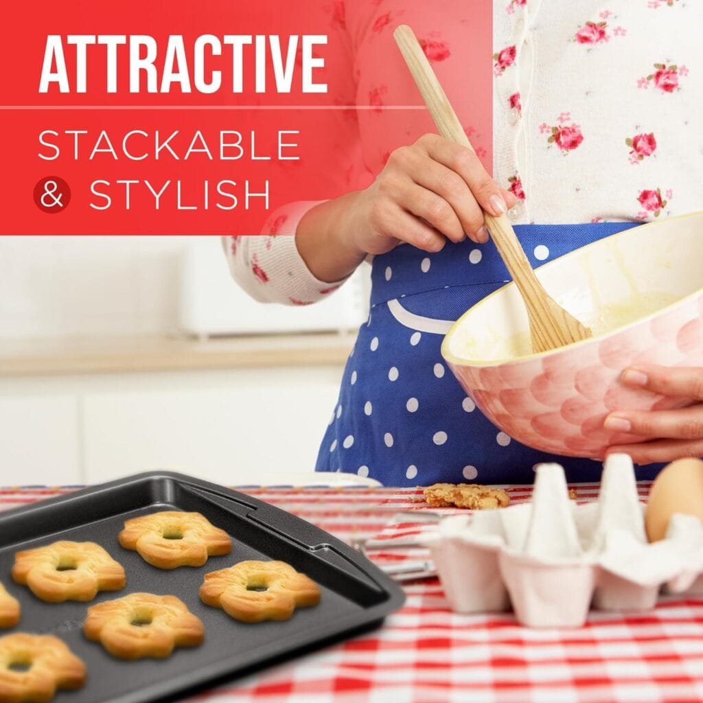 Bakken Swiss Cookie Sheet 3 Piece Set - Non-Stick, Stackable Baking Pans, White marble Deluxe Ceramic Coating – Dishwasher Safe - for Home Baking Bakken Swiss Cookie Sheet 3 Piece Set - Non-Stick, Stackable Baking Pans, White marble Deluxe Ceramic Coating – Dishwasher Safe - for Home Baking