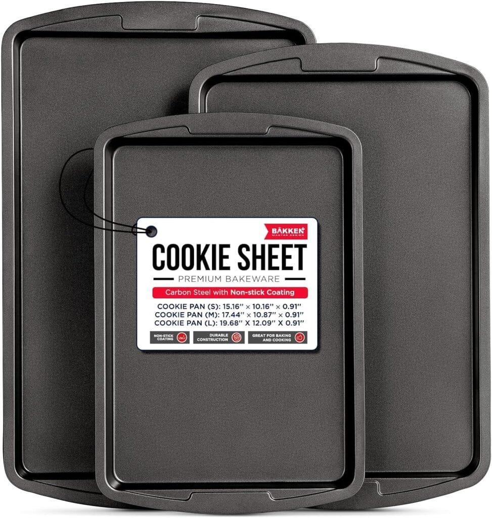 Bakken Swiss Cookie Sheet 3 Piece Set - Non-Stick, Stackable Baking Pans, White marble Deluxe Ceramic Coating – Dishwasher Safe - for Home Baking Bakken Swiss Cookie Sheet 3 Piece Set - Non-Stick, Stackable Baking Pans, White marble Deluxe Ceramic Coating – Dishwasher Safe - for Home Baking