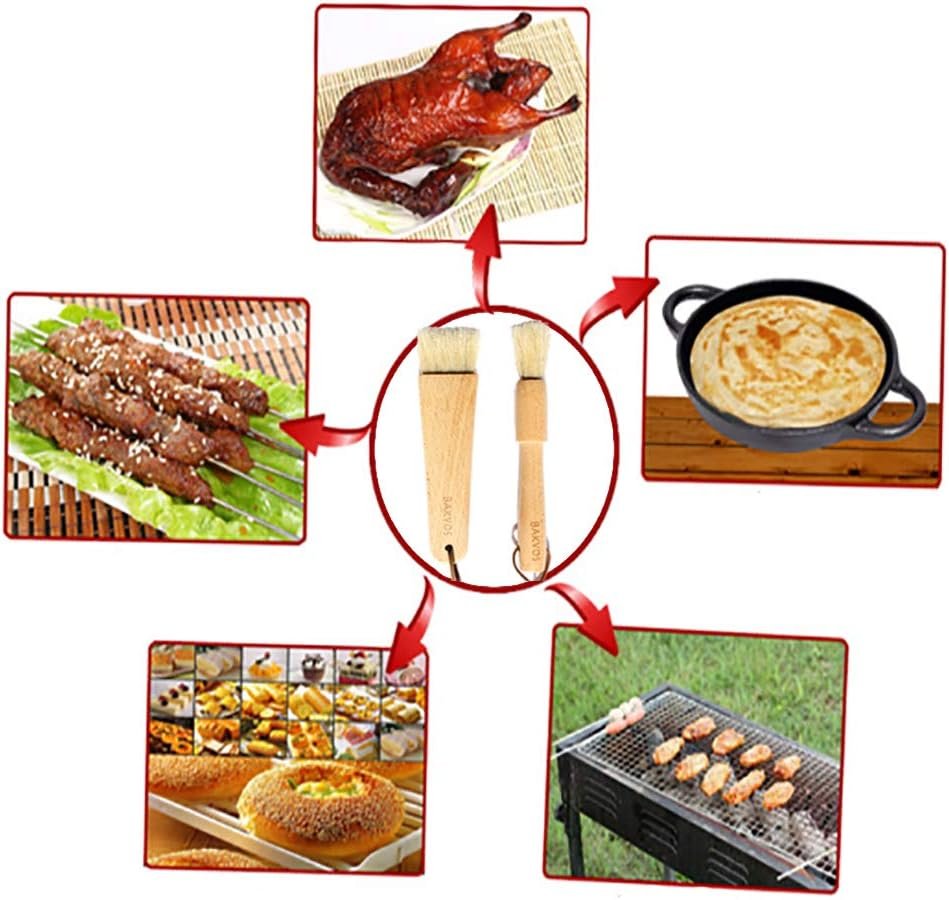 BAKVOS Pastry Brushes With Natural Wood and Bristles,Baking Brushes,Cooking Brushes,Food Brushes,Round and Flat,2 Pack