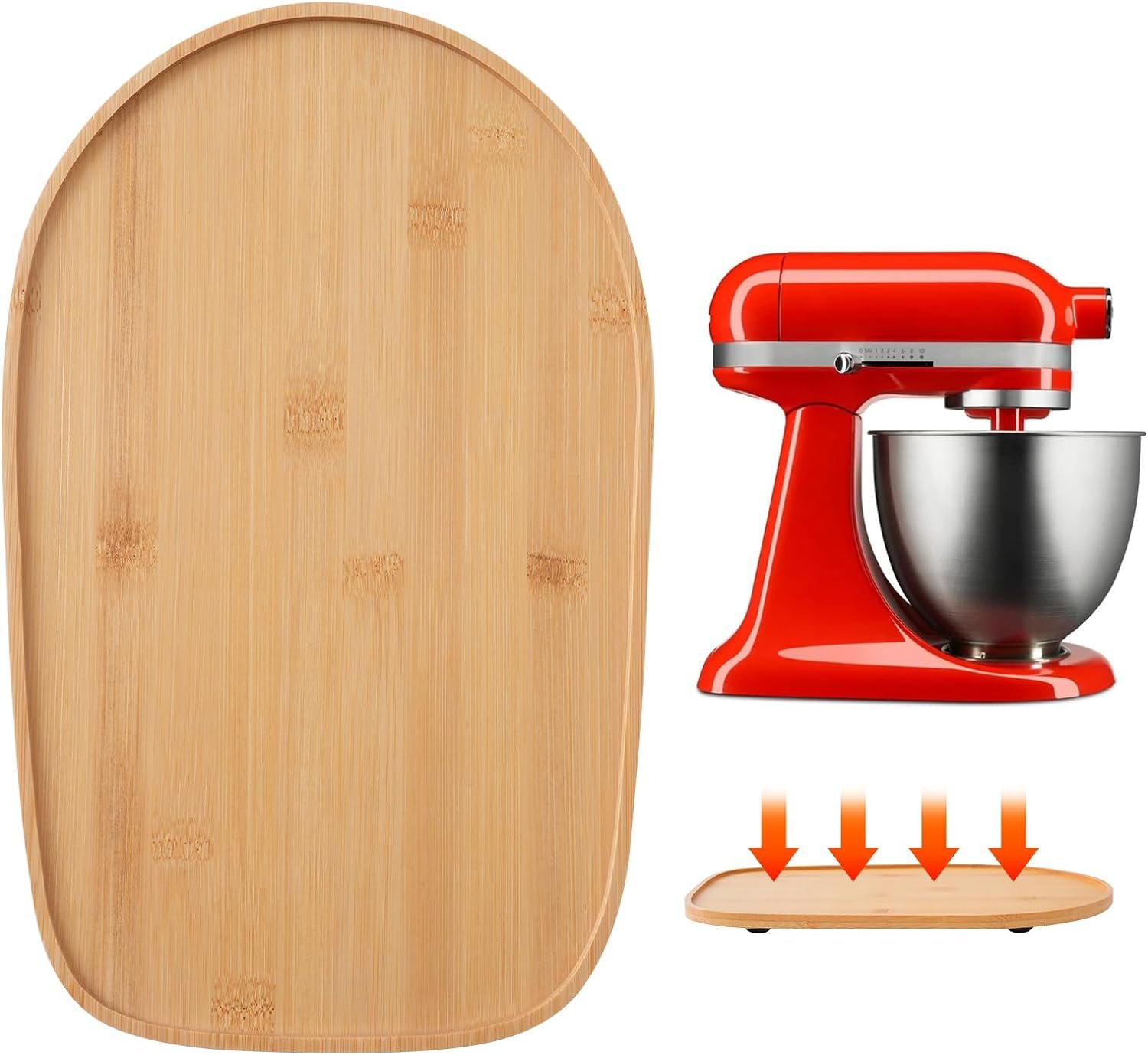 Bamboo Sliding Mat for Kitchenaid Mixer, Compatible with Kitchenaid 3.5 QT Artisan Series Tilt-Head mixer,Mixer Mover Slider Mat Pad,Kitchen Appliance Slider Mat, Kitchen Aid Mixer Accessories