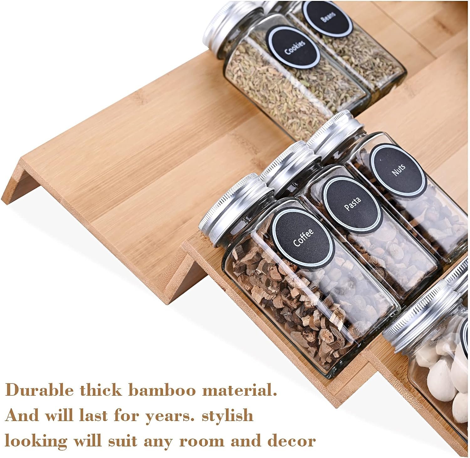 Bamboo Spice Rack Tray - 64 Jars Spice Drawer Organizer for Kitchen Cabinets Storage and Organization Bamboo Spice Rack Tray - 64 Jars Spice Drawer Organizer for Kitchen Cabinets Storage and Organization