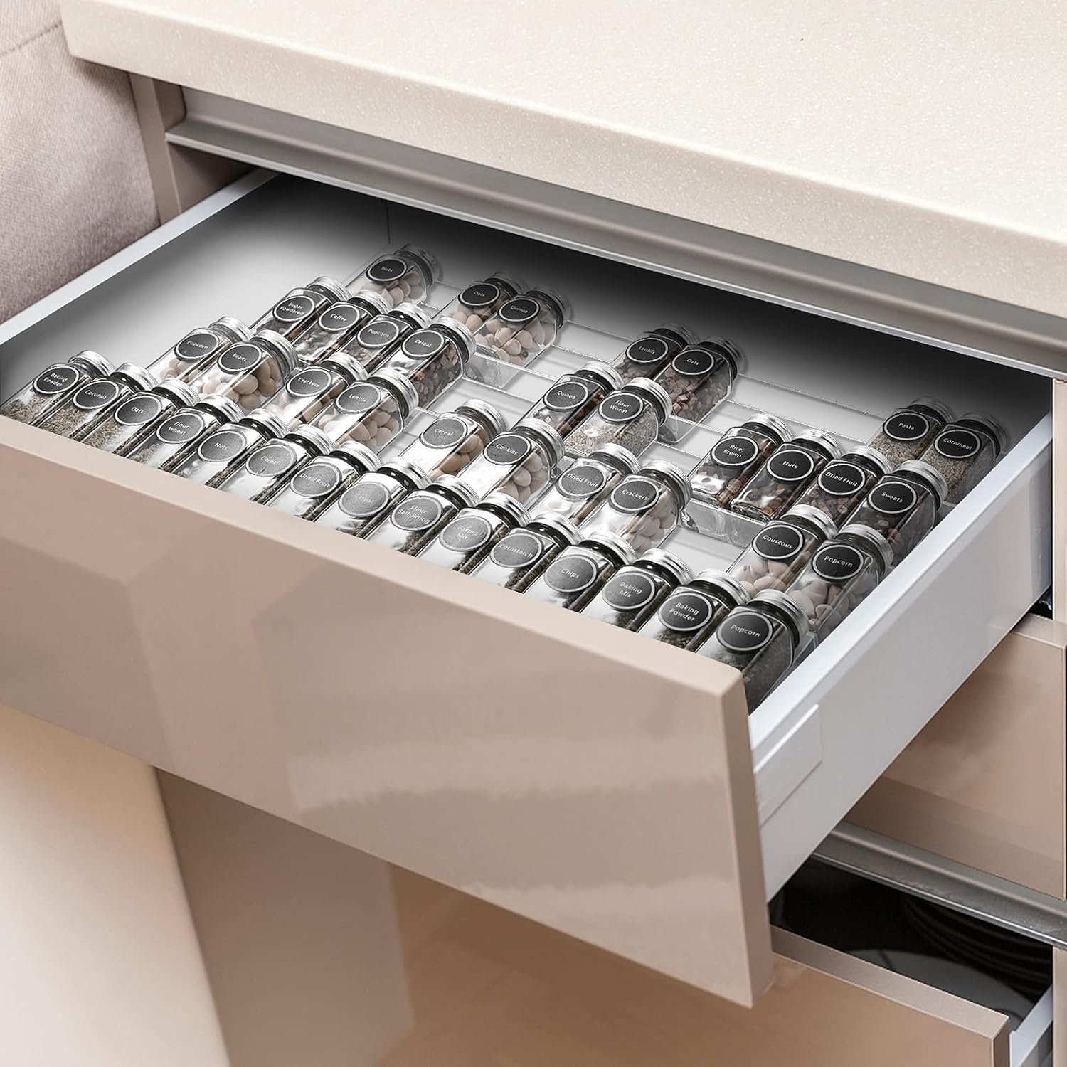 Bamboo Spice Rack Tray - 64 Jars Spice Drawer Organizer for Kitchen Cabinets Storage and Organization Bamboo Spice Rack Tray - 64 Jars Spice Drawer Organizer for Kitchen Cabinets Storage and Organization