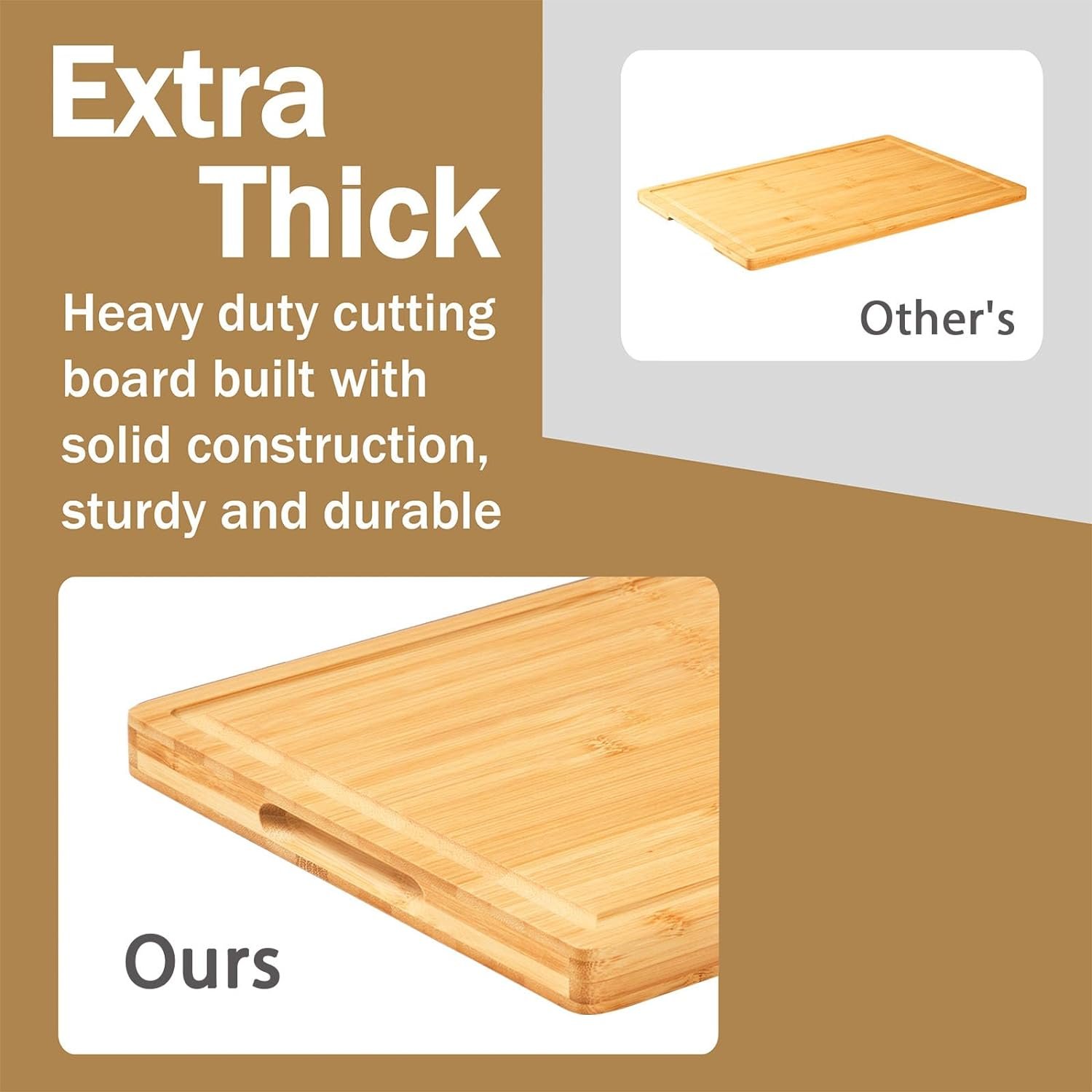 Bamboo Wood Cutting Boards for Kitchen, 1 Thick Charcuterie Boards, Butcher Block with Juice Grooves  Handles Bamboo Wood Cutting Boards for Kitchen, 1 Thick Charcuterie Boards, Butcher Block with Juice Grooves  Handles