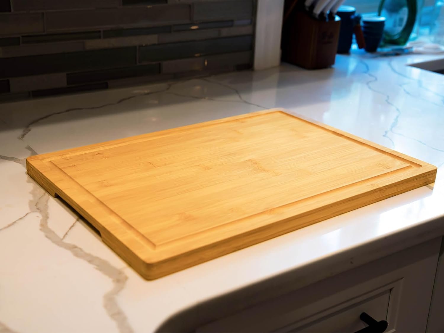 Bamboo Wood Cutting Boards for Kitchen, 1 Thick Charcuterie Boards, Butcher Block with Juice Grooves  Handles Bamboo Wood Cutting Boards for Kitchen, 1 Thick Charcuterie Boards, Butcher Block with Juice Grooves  Handles