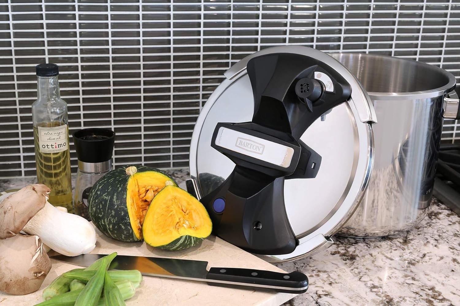 Barton 6 Quart Turbo Pressure Cooker Stovetop 18/8 Stainless Steel with Easy-Lock Lid (6QT) with Recipe Book