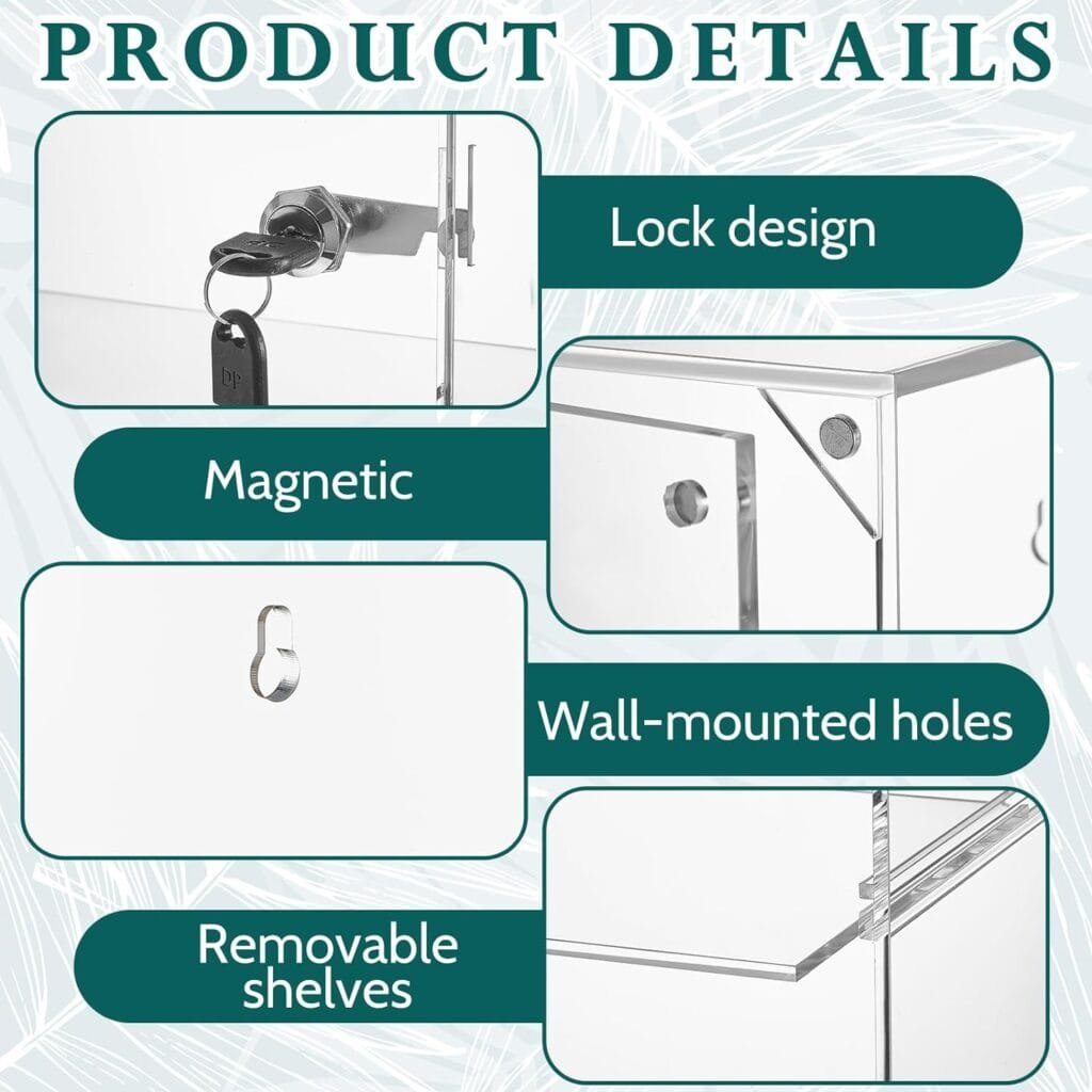Barydat Acrylic Display Case with Lock Key Countertop Display Case Clear Showcase Display Cabinet Multi Functional Safe Storage Box for Retail Store (1 Piece,Removable Shelves, 3 Tier)
