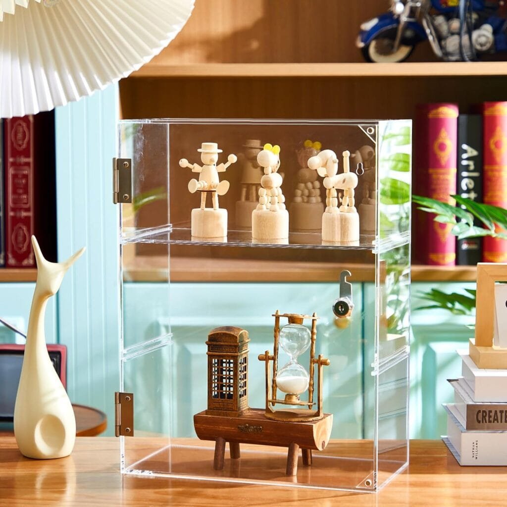 Barydat Acrylic Display Case with Lock Key Countertop Display Case Clear Showcase Display Cabinet Multi Functional Safe Storage Box for Retail Store (1 Piece,Removable Shelves, 3 Tier)